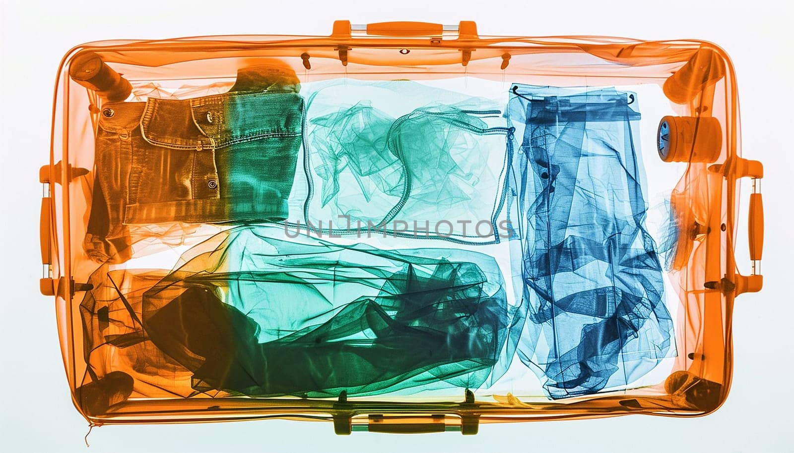 Airport Security Scanner Icon. Conveyor Belt With Passenger Luggage. Baggage Carousel Scan Isolated On White. Package X-ray Baggage. Security, Logistic And Delivery. Cartoon Flat Illustration with the colors Green,orange and blue, Check weapons,drugs or other illegal substances close up
