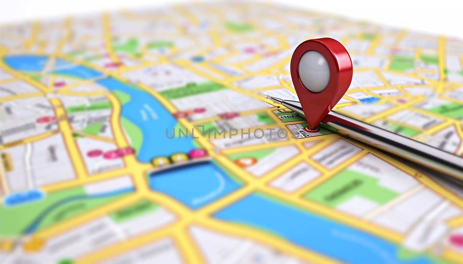 3D Location red pointer online, Search Bar and Pin Isolated. GPS Pointer Marker Icon. GPS and Navigation Symbol. Element for Map, Social Media, Mobile Apps. Realistic Illustration background. Digital smartphone location search Copy space