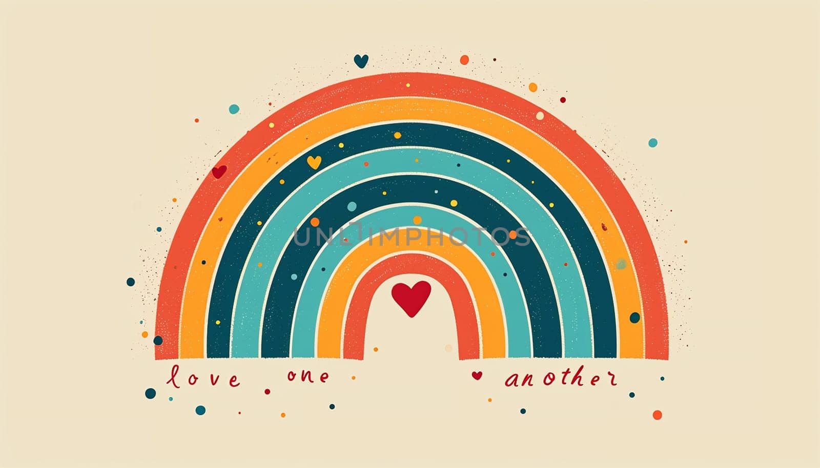 Rainbow with the text "Love one another"" Relationships,love,romance, LGBTQ, emotions background. Copy space Family"