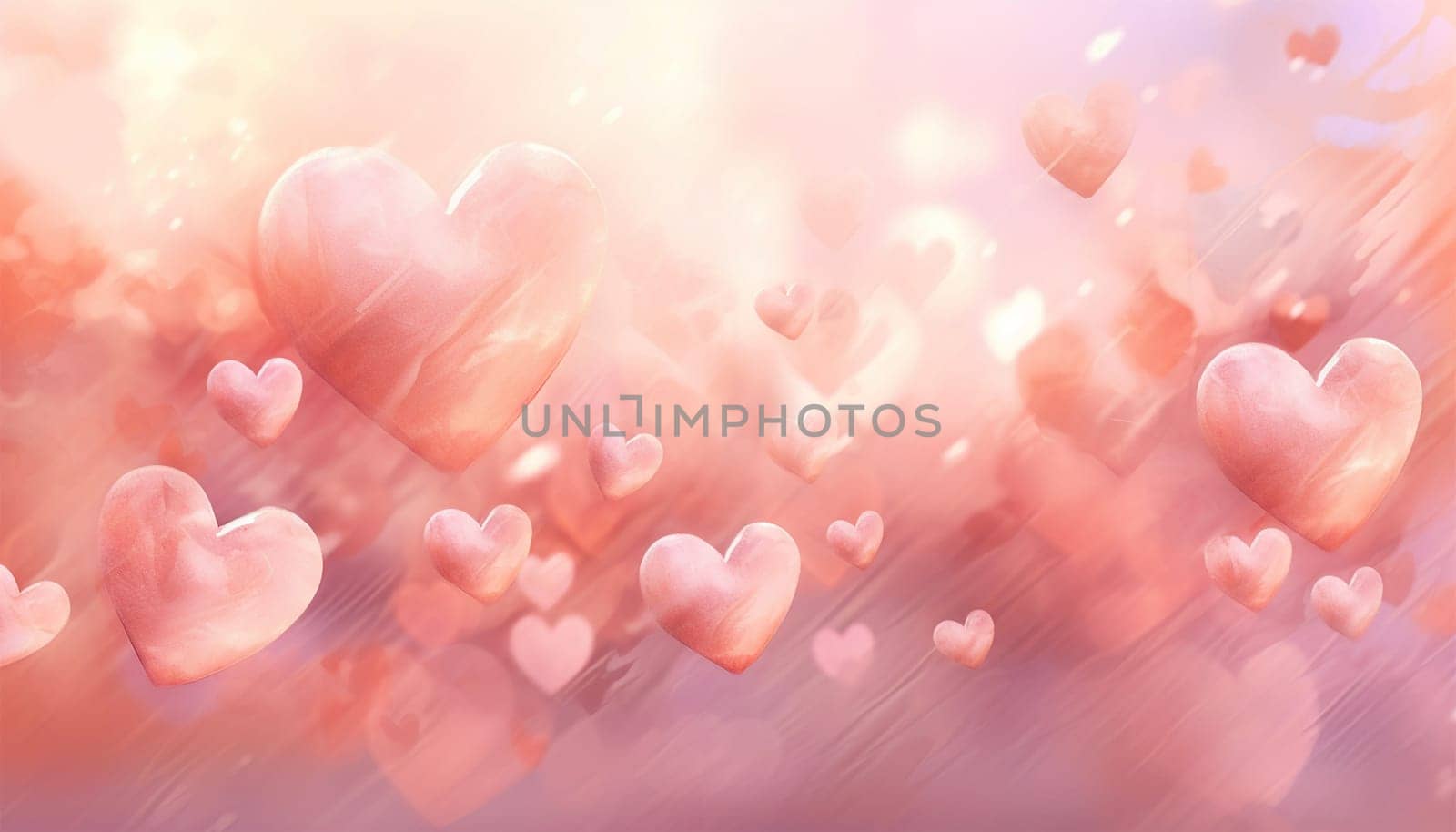 Pastel blurred heart bokeh background, Valentine's Day card texture. Purple pink hearts soft colors Valentine's Day background beauty