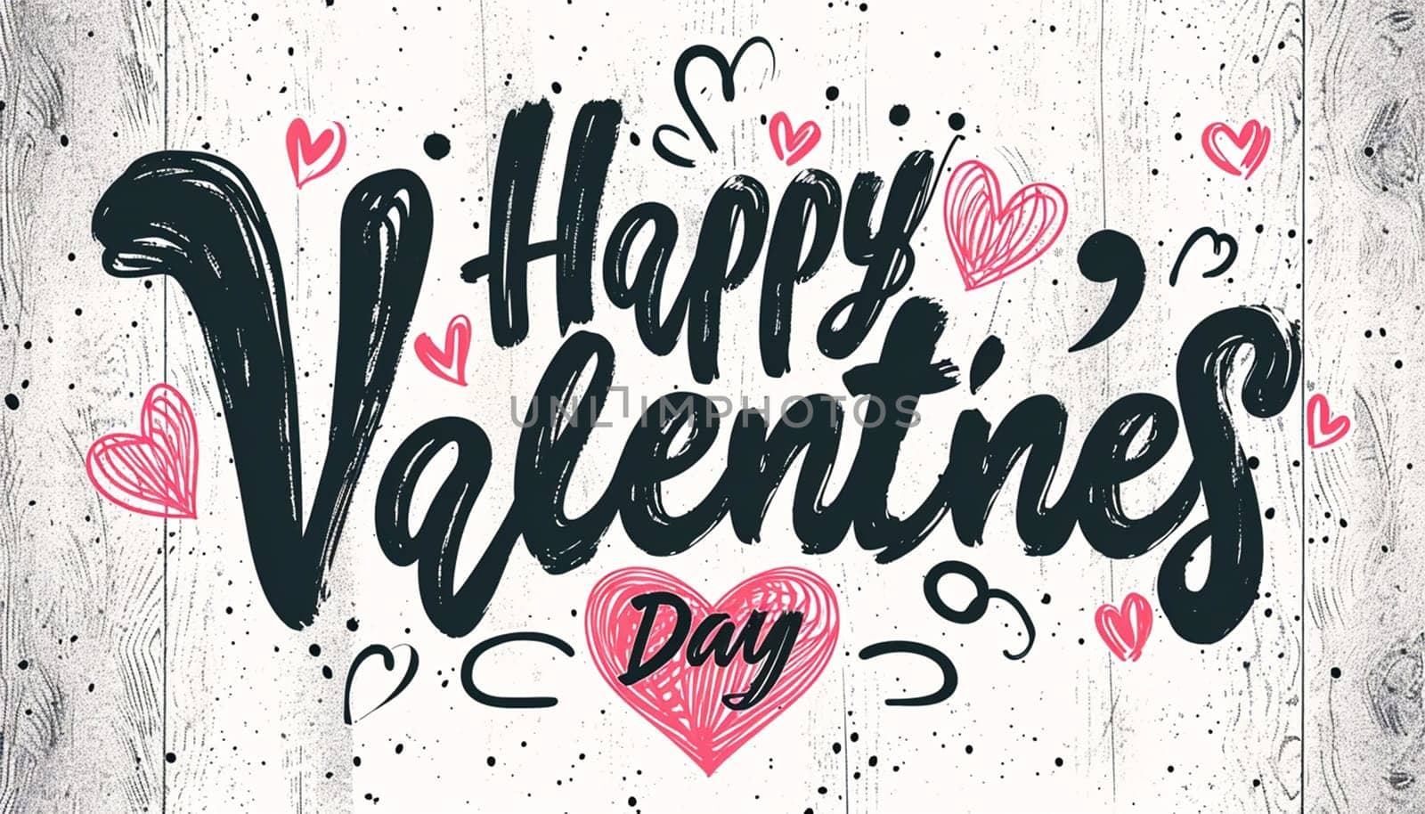 Valentine's greeting background design. Happy valentine's day text with elegant hearts decoration for valentine card. illustration. Pink colorful hearts flat lay against white background.