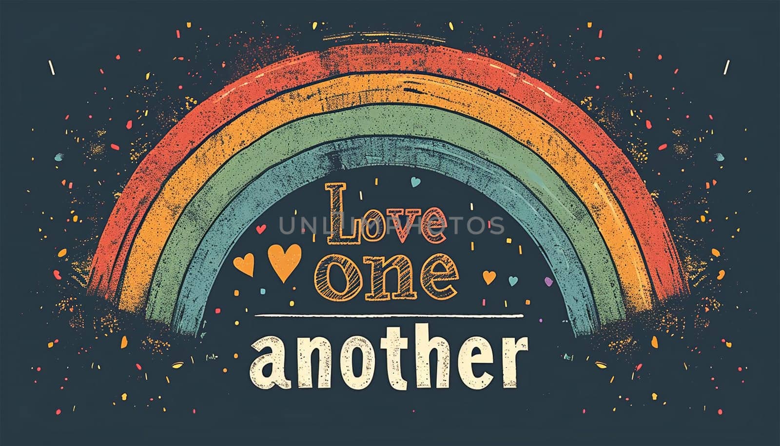 Rainbow with the text "Love one another"" Relationships,love,romance, LGBTQ, emotions background. Copy space Family"