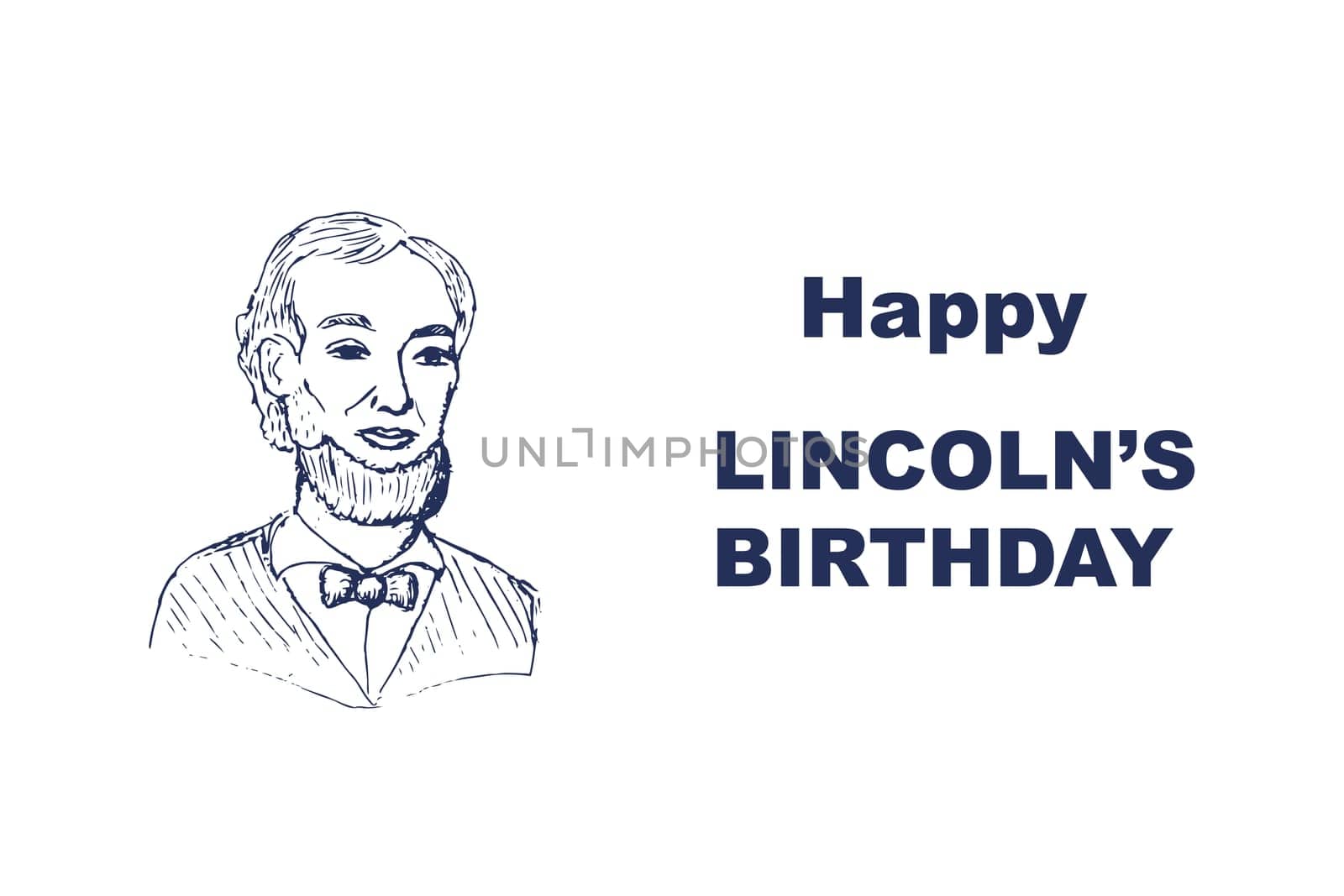 Happy lincoln day banner with portrait in sketch. Vector illustration isolated. Hand drawn portrait of abraham lincoln.