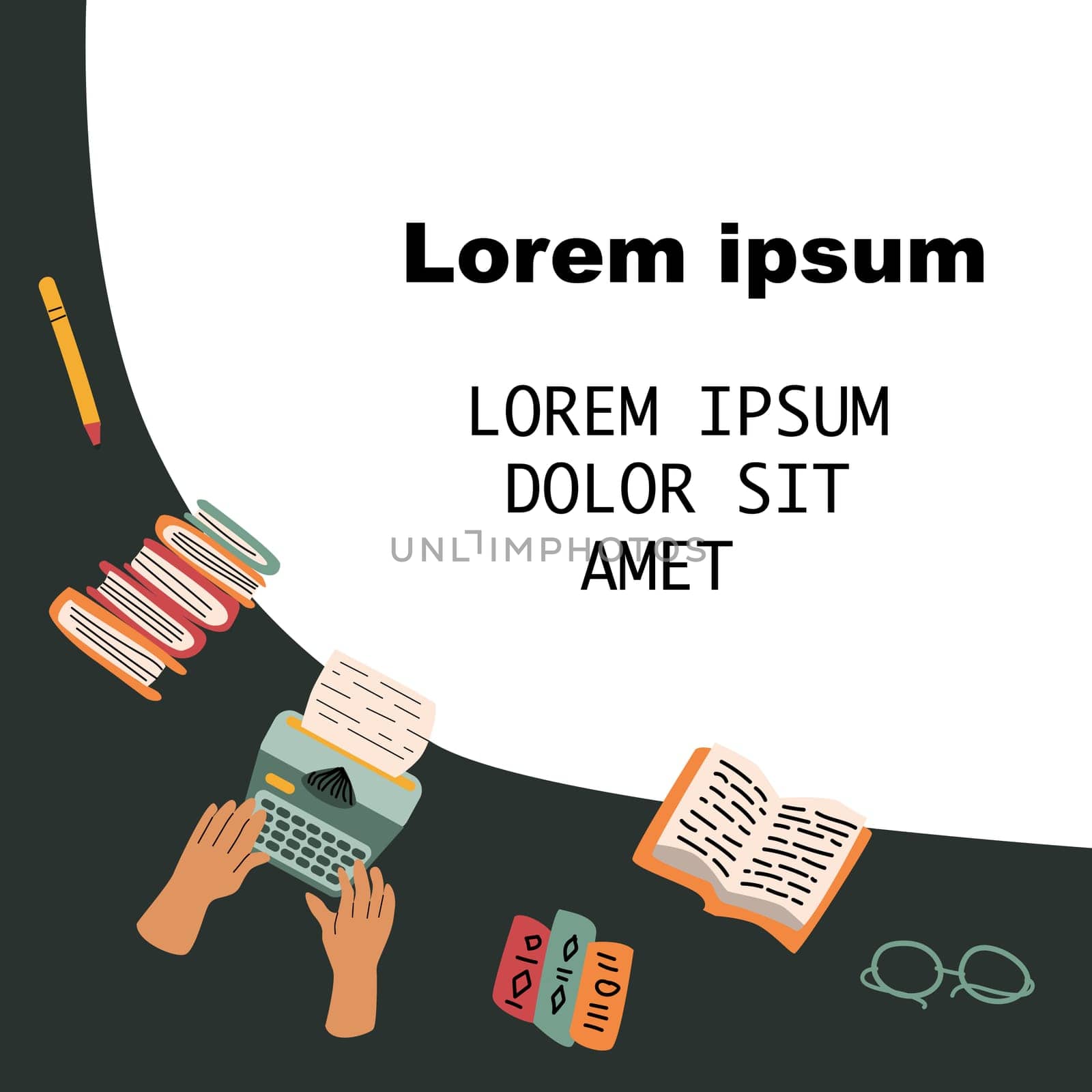cartoon background for writer, writing banner in vintage style. Vector illustration can used for typewriter, writer day banner. Education concept banner.