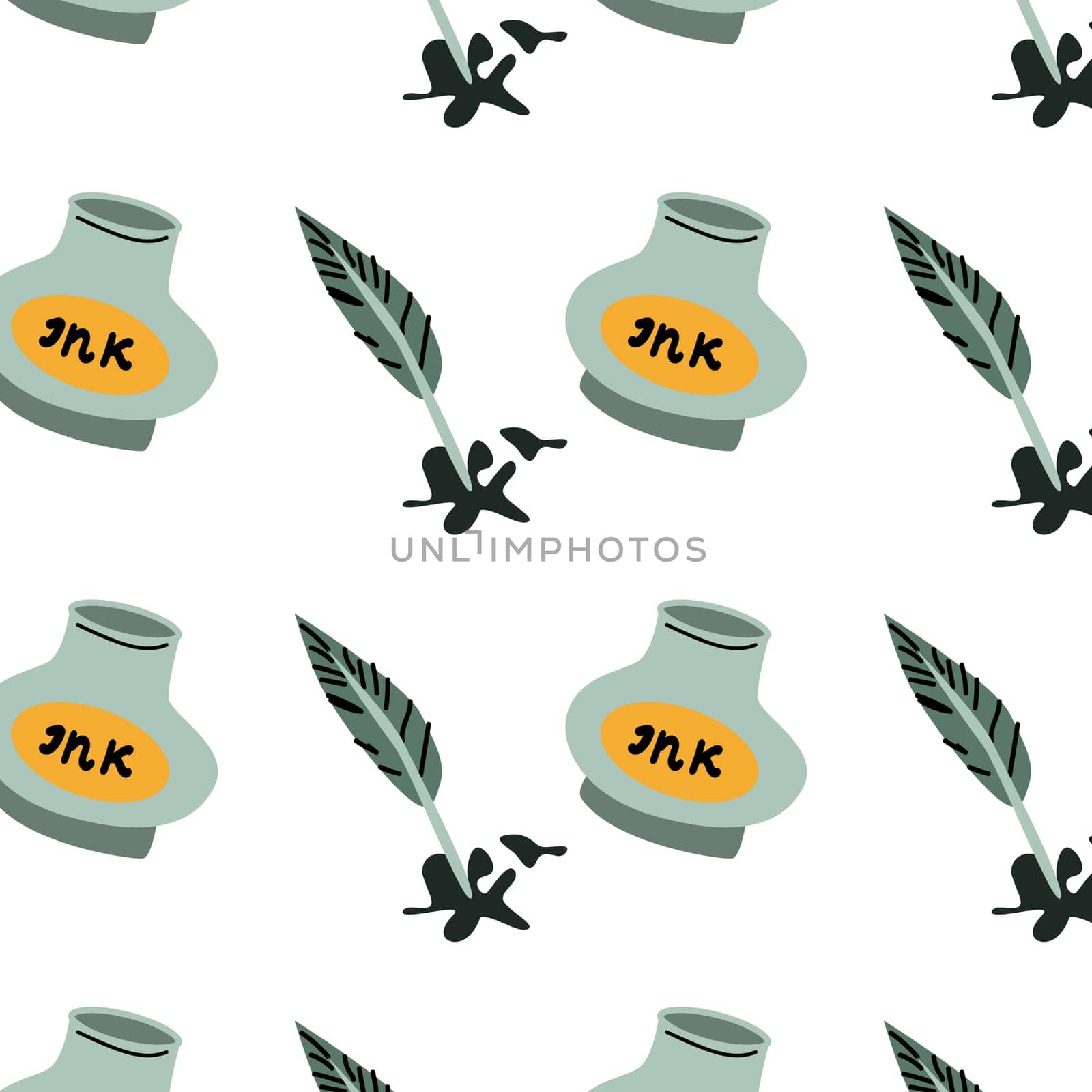 ink and feather - poetry seamless background. Vector illustration can used for textile, notebook covers, poster, greeting card, wallpapers.