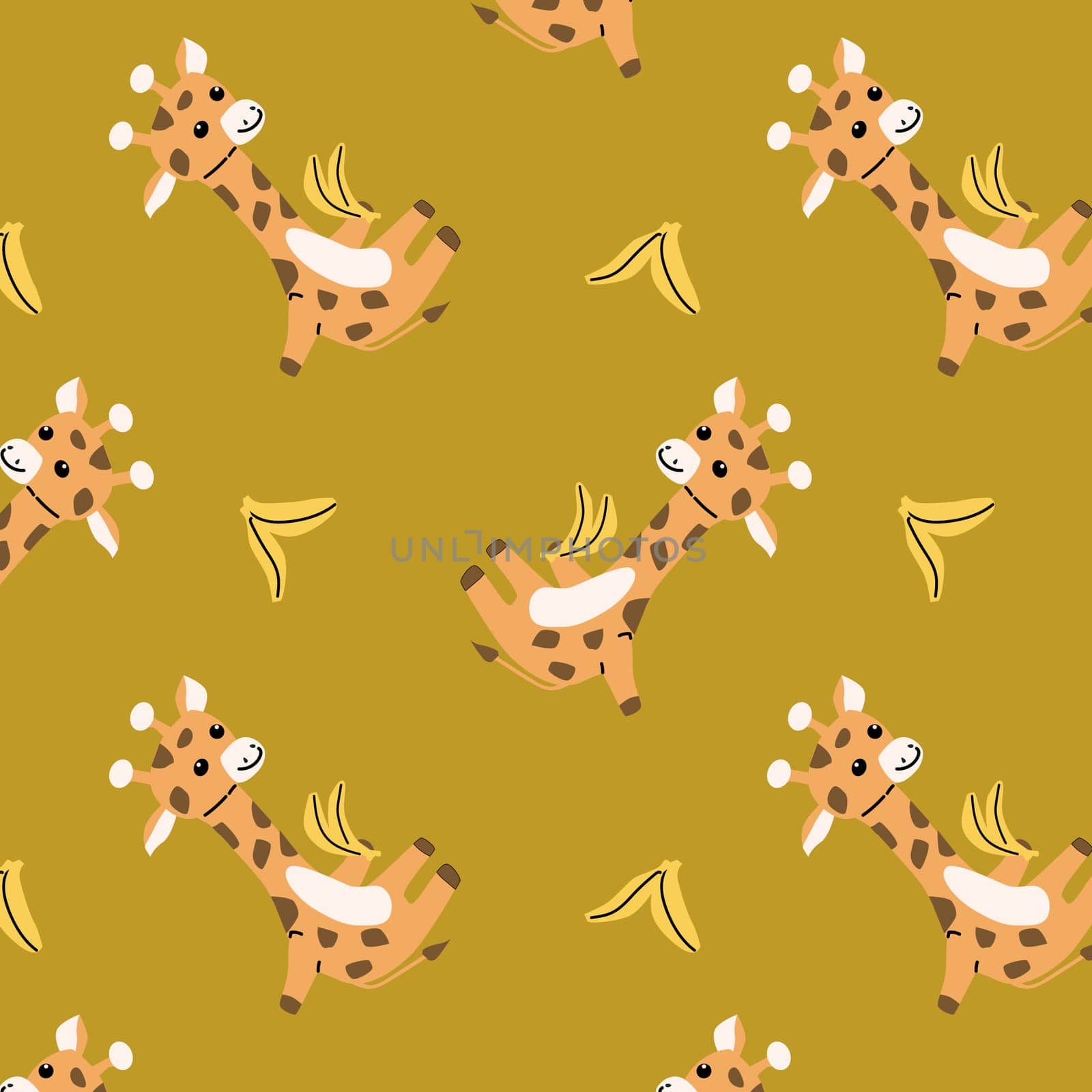 cartoon animals giraffe and banana seamless background. Vector illustration isolated. Can used for baby textile, poster, wallpaper.