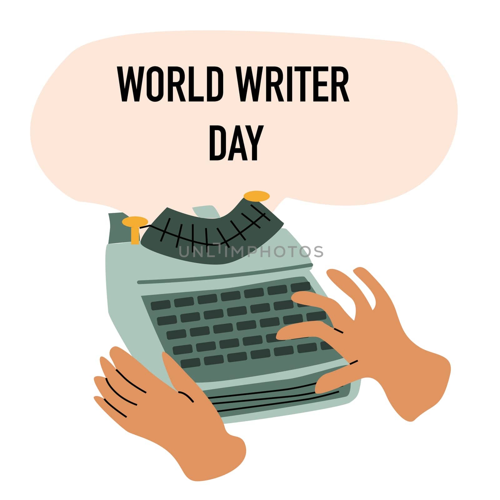 human hand writing on typewrite, writer day banner concept. Vector illustration isolated. Retro vintage style.