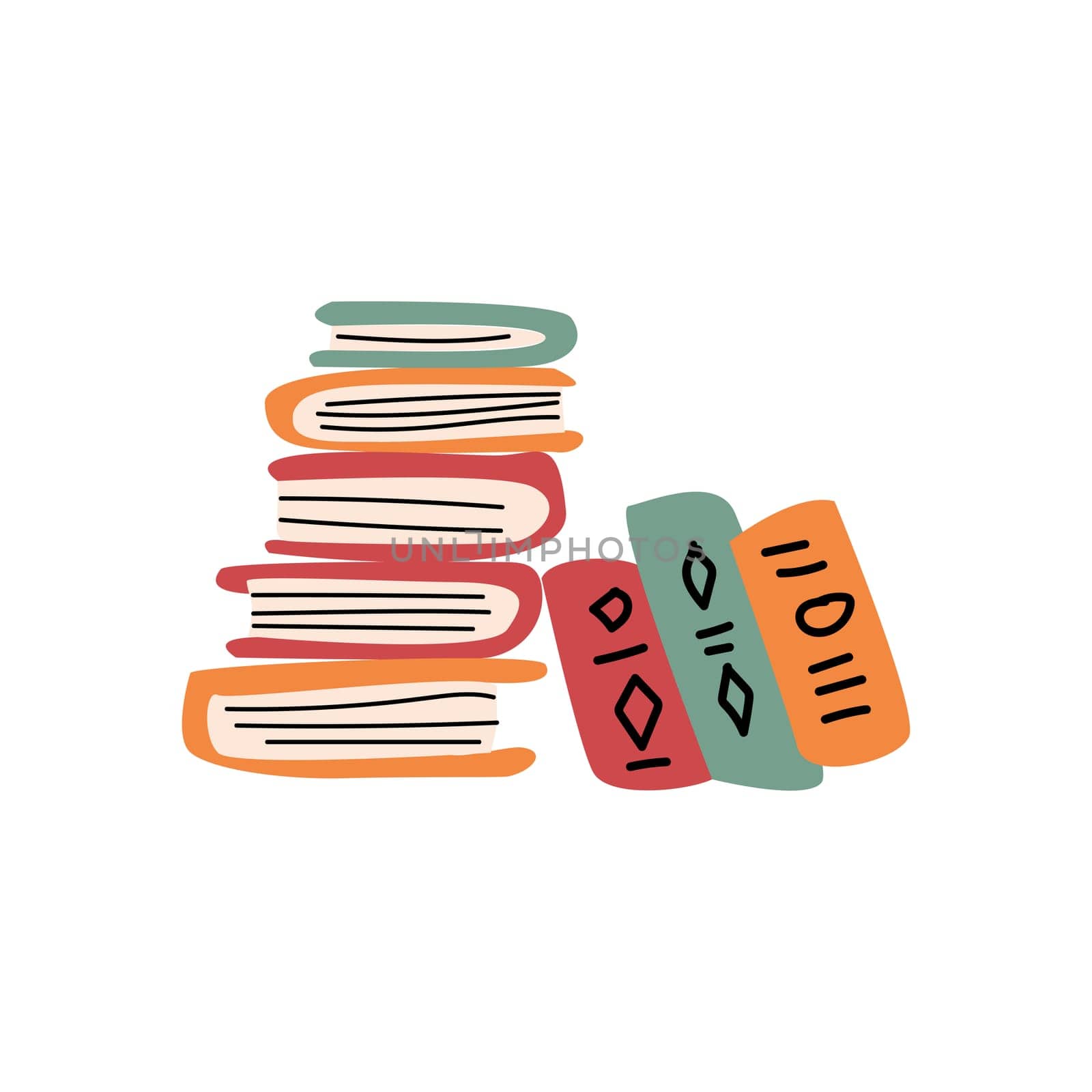 Stack of books in cartoon retro style. vintage style. Can used for world books day banner. Can used for Education, library background.