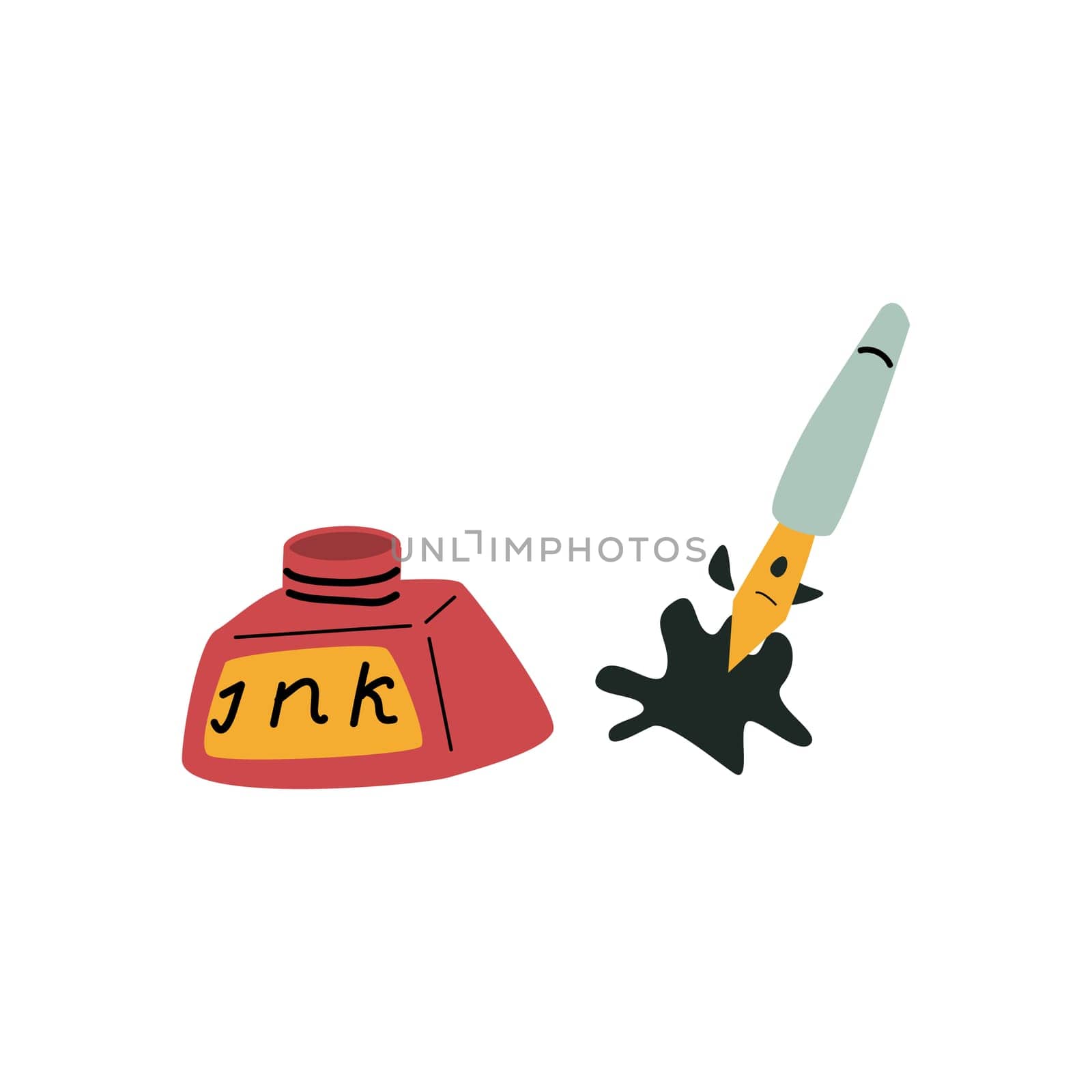 ink and ink pen tool with spot icons can used for author, poetry concept. Vector illustration isolated. Retro vintage style. Can used for world writer, poetry day banner.