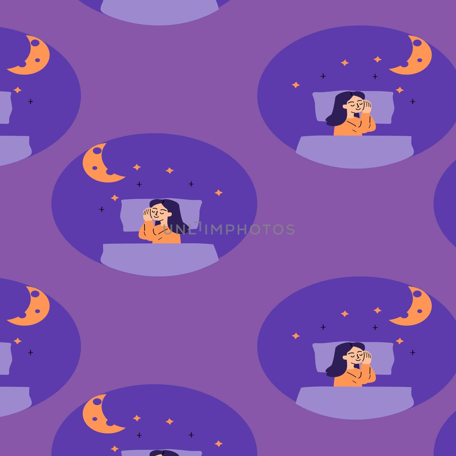 sleeping woman in bedtime seamless pattern. Vector illustration can used for wrapping paper, textile.