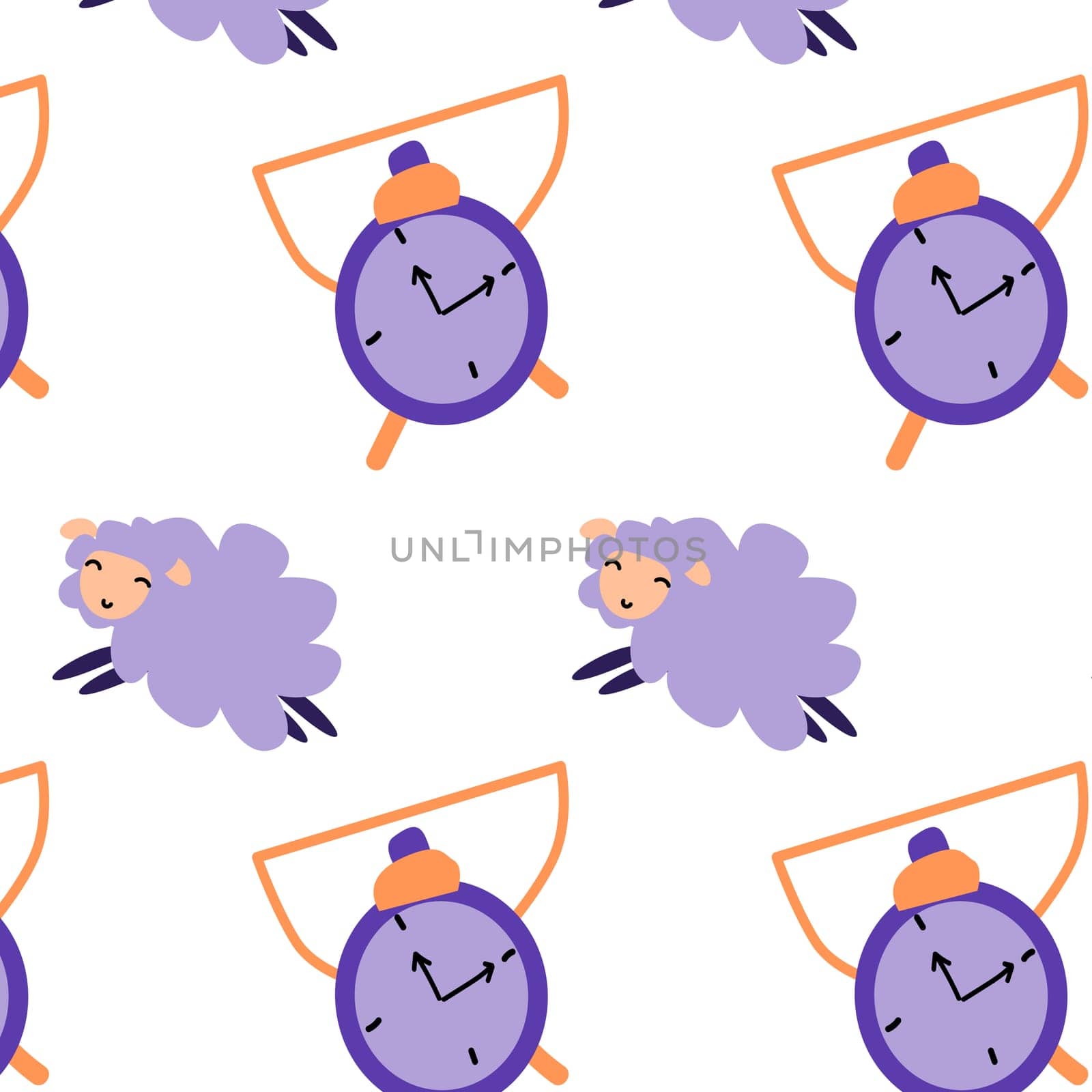 cartoon sheep and clock vector background. Vector illustration isolated. Good night seamless pattern.