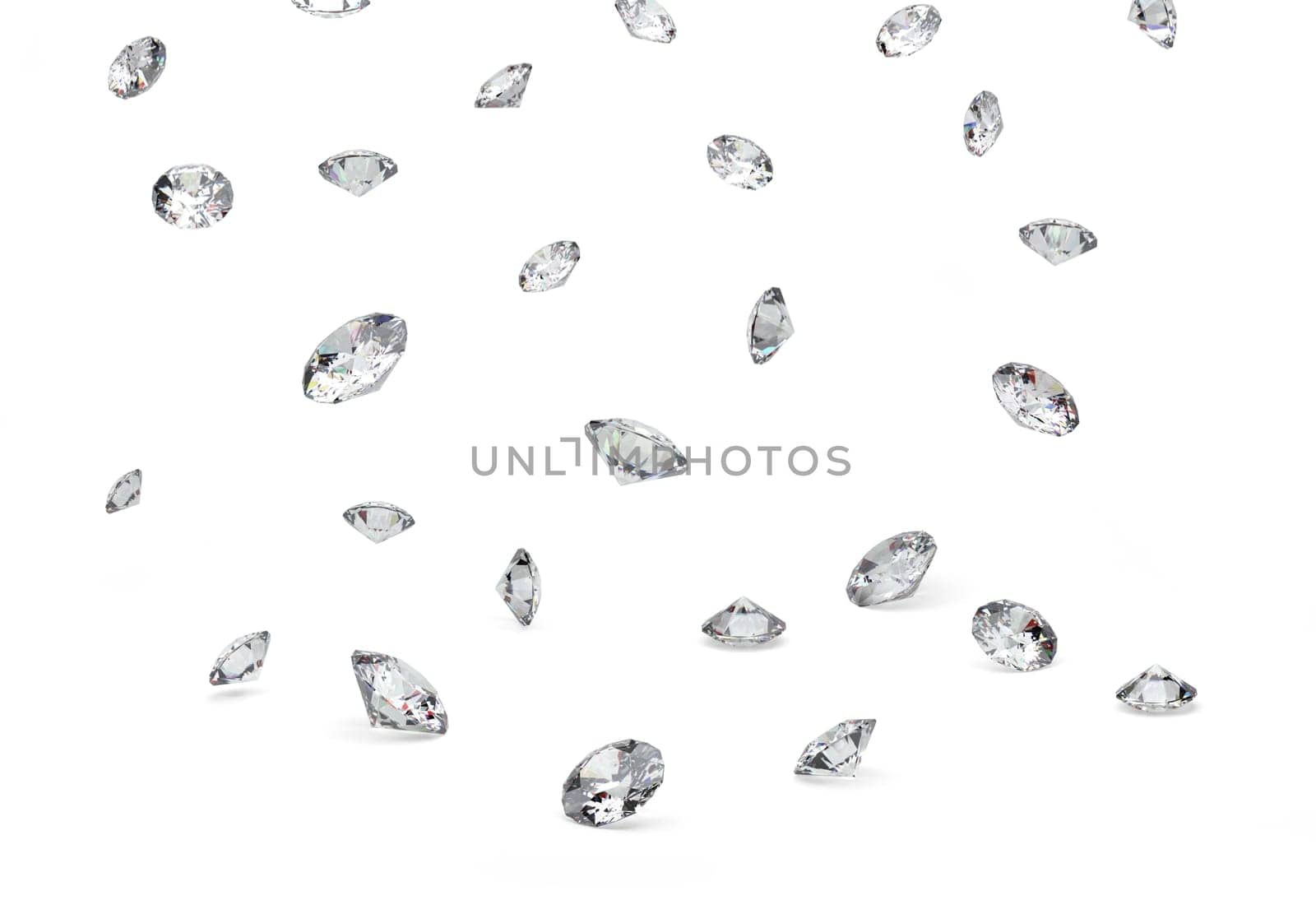 Falling shining diamonds on white background