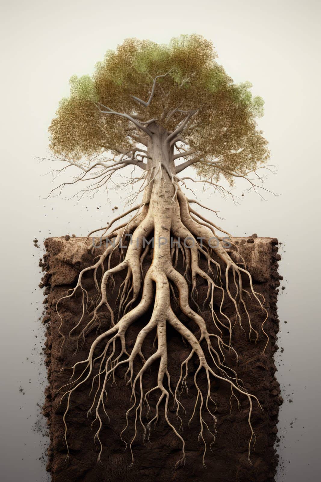 Section soil park tree root banner. Wood nature. Generate Ai