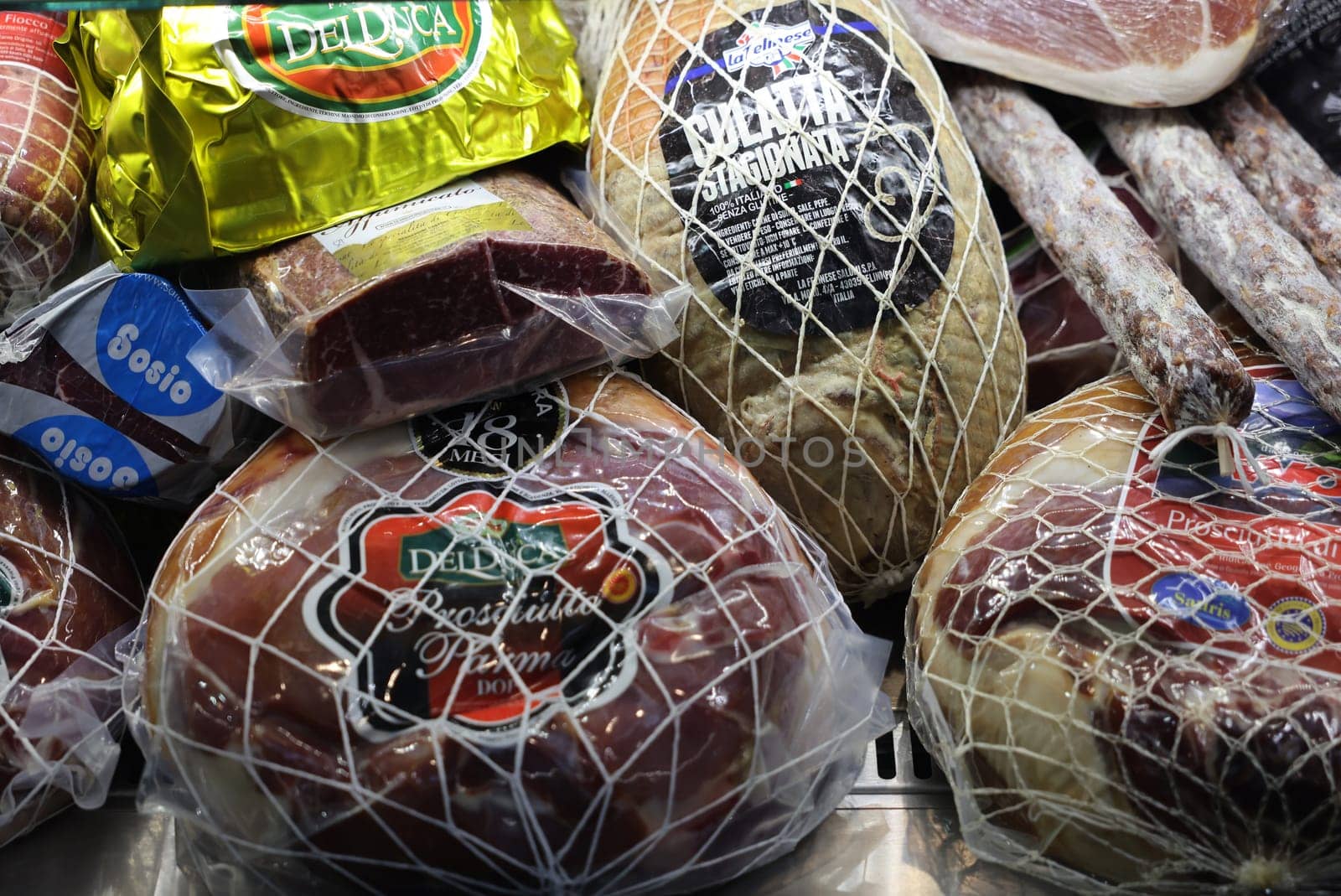 Cracow, Poland - November 17, 2022: Presentation of typical traditional Italian meat products at Enoexpo and Gastro Food - Trade Fair for Food and Drinks for Catering