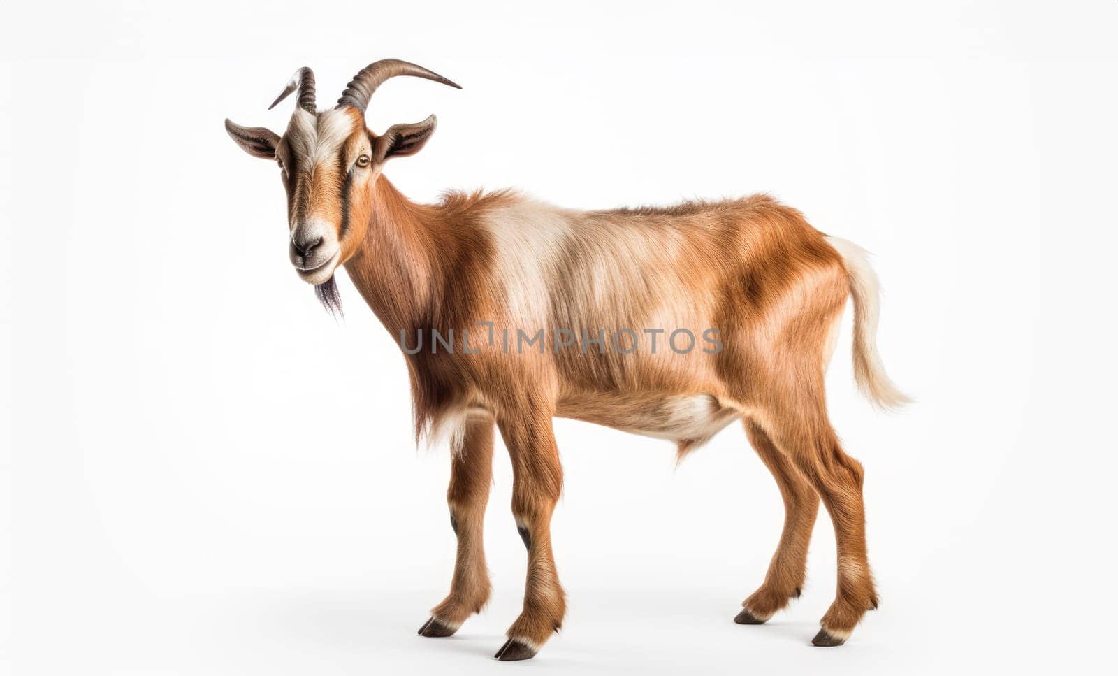 Curious goat isolated on white background. generative ai