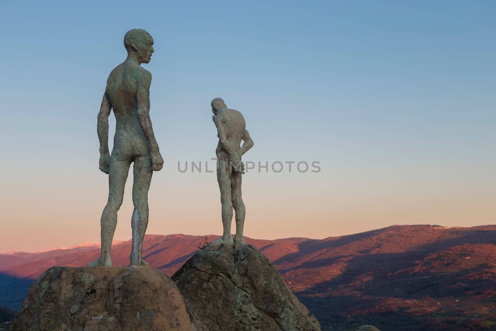 El Torno, Spain - Jan 21st, 2024: Mirador de la Memoria. El Torno, Caceres, Jerte valley viewpoint. Sculpted by Francisco Cedenilla Carrasco, 2009