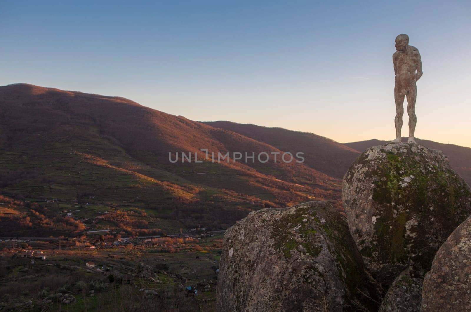 El Torno, Spain - Jan 21st, 2024: Mirador de la Memoria. El Torno, Caceres, Jerte valley viewpoint. Sculpted by Francisco Cedenilla Carrasco, 2009