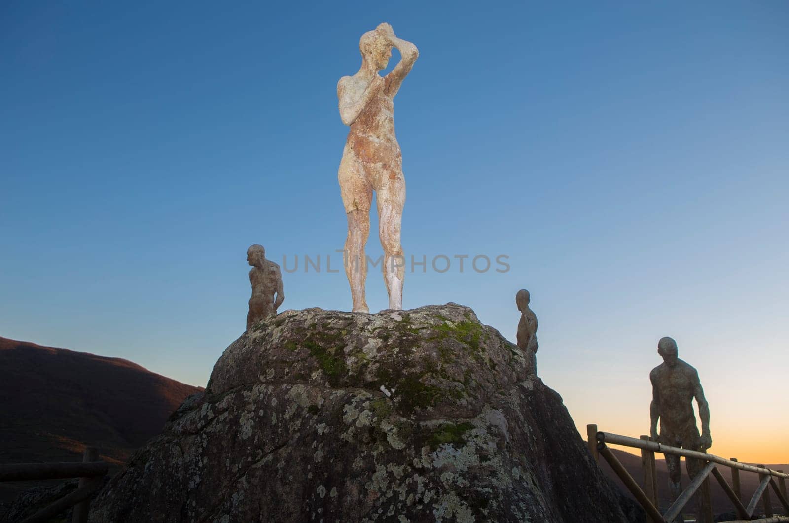 El Torno, Spain - Jan 21st, 2024: Mirador de la Memoria. El Torno, Caceres, Jerte valley viewpoint. Sculpted by Francisco Cedenilla Carrasco, 2009