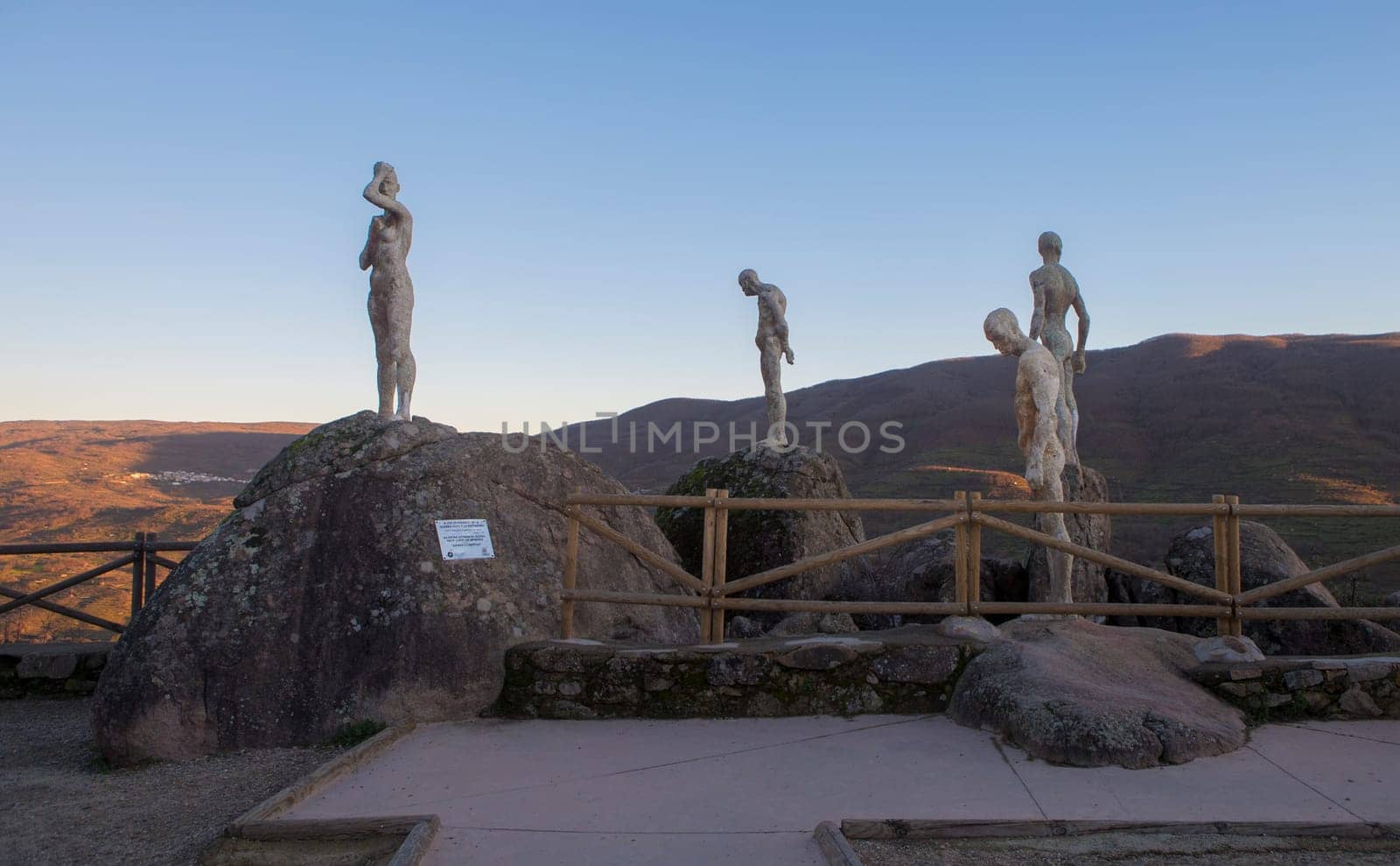 El Torno, Spain - Jan 21st, 2024: Mirador de la Memoria. El Torno, Caceres, Jerte valley viewpoint. Sculpted by Francisco Cedenilla Carrasco, 2009