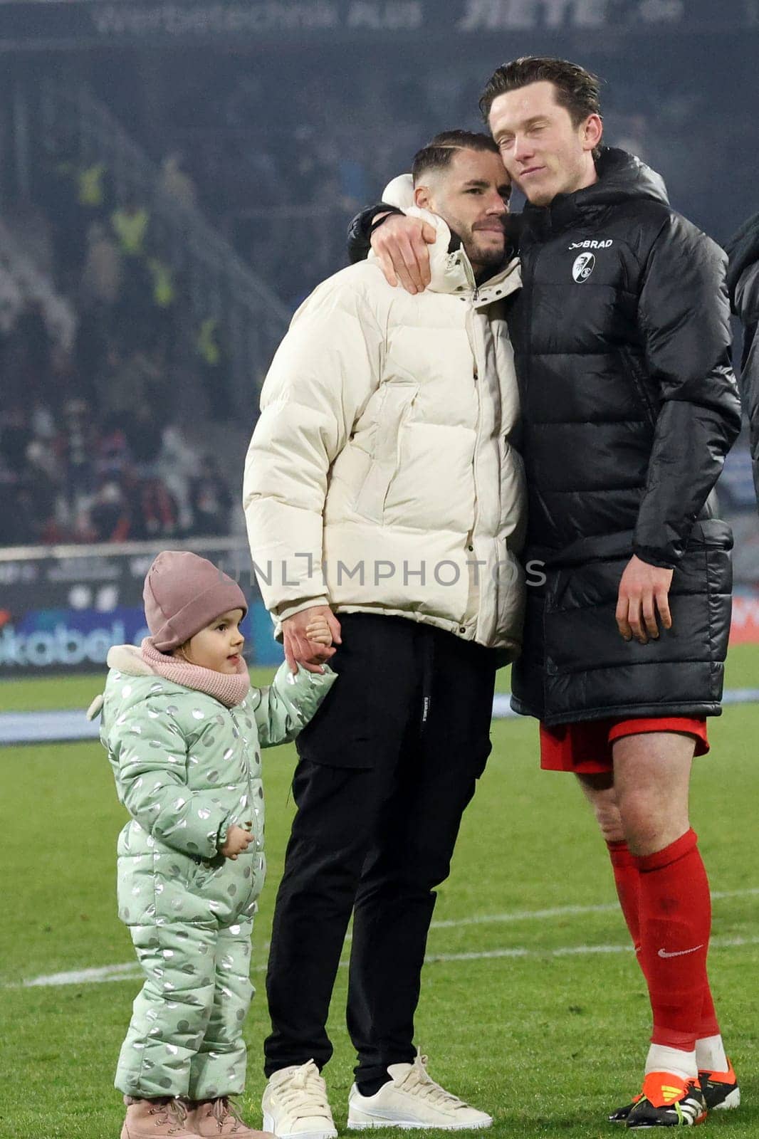 Christian Günter (SC Freiburg) and Michael Gregoritsch (SC Freiburg) enjoy the moment after the 3-2 win in the match of the 1. FBL: 23-24: 18 Sptg. SC Freiburg - TSG 1899 Hoffenheim  DFL REGULATIONS PROHIBIT ANY USE OF PHOTOGRAPHS AS IMAGE SEQUENCES AND/OR QUASI-VIDEONann  Photo: Joachim Hahne/johapress