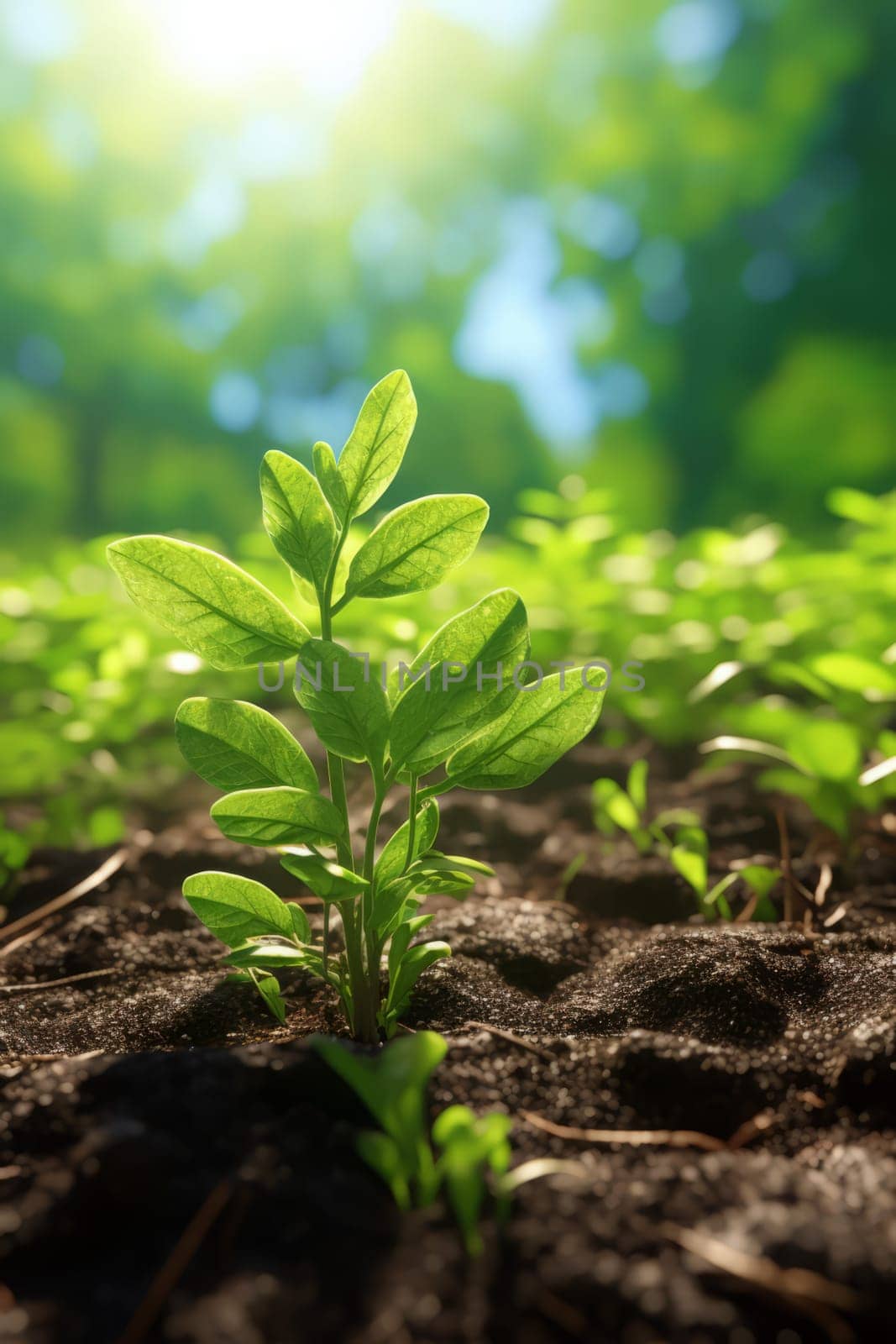 Plant growing straight field banner. Grass leaf. Generate Ai
