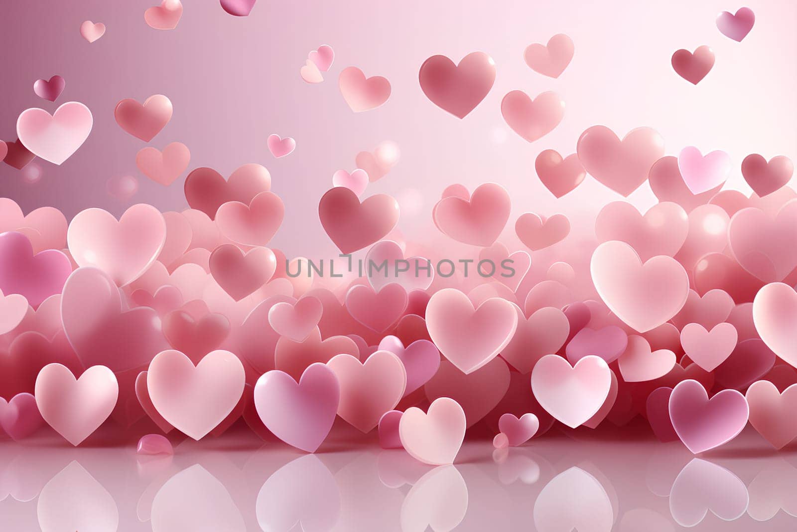 Images for making backgrounds for greeting cards or presentations about fragile love. The illustration filled with little hearts. Spread the whole picture The overall color tone of the image is pink.