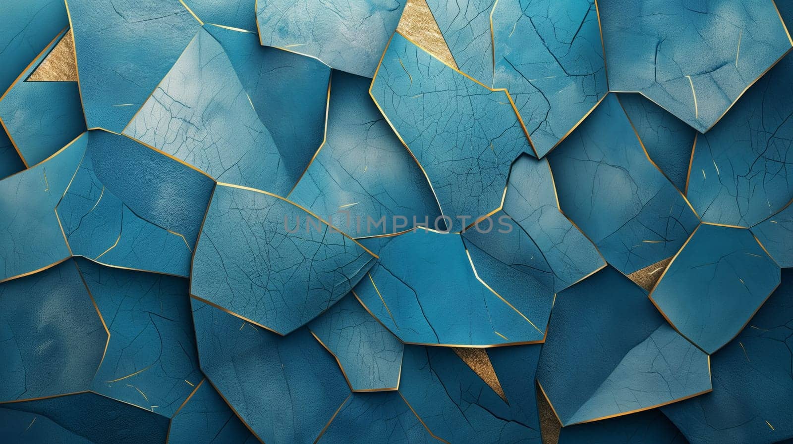 abstract background of irregular blue scales with gold inserts. generated by ai