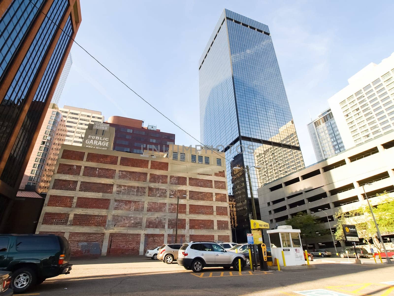 Denver, USA - October 12, 2010: Streets of Denver, Buildings and roads in the city, sights and new buildings and parks.