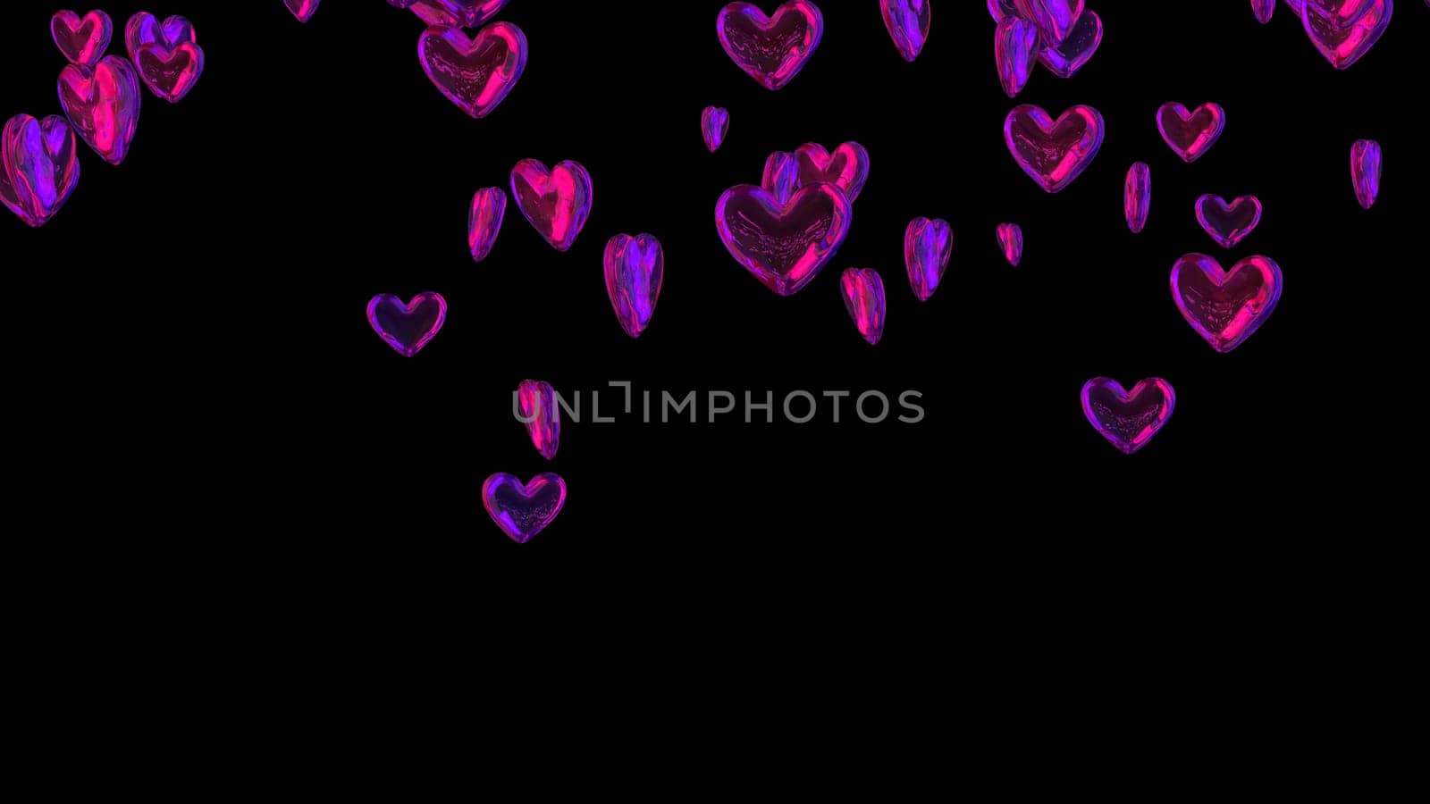 Heart diamonds falling and spinning on black background with light. Valentines Day, Mothers Day or wedding events beautiful heart. Love and romance concept.