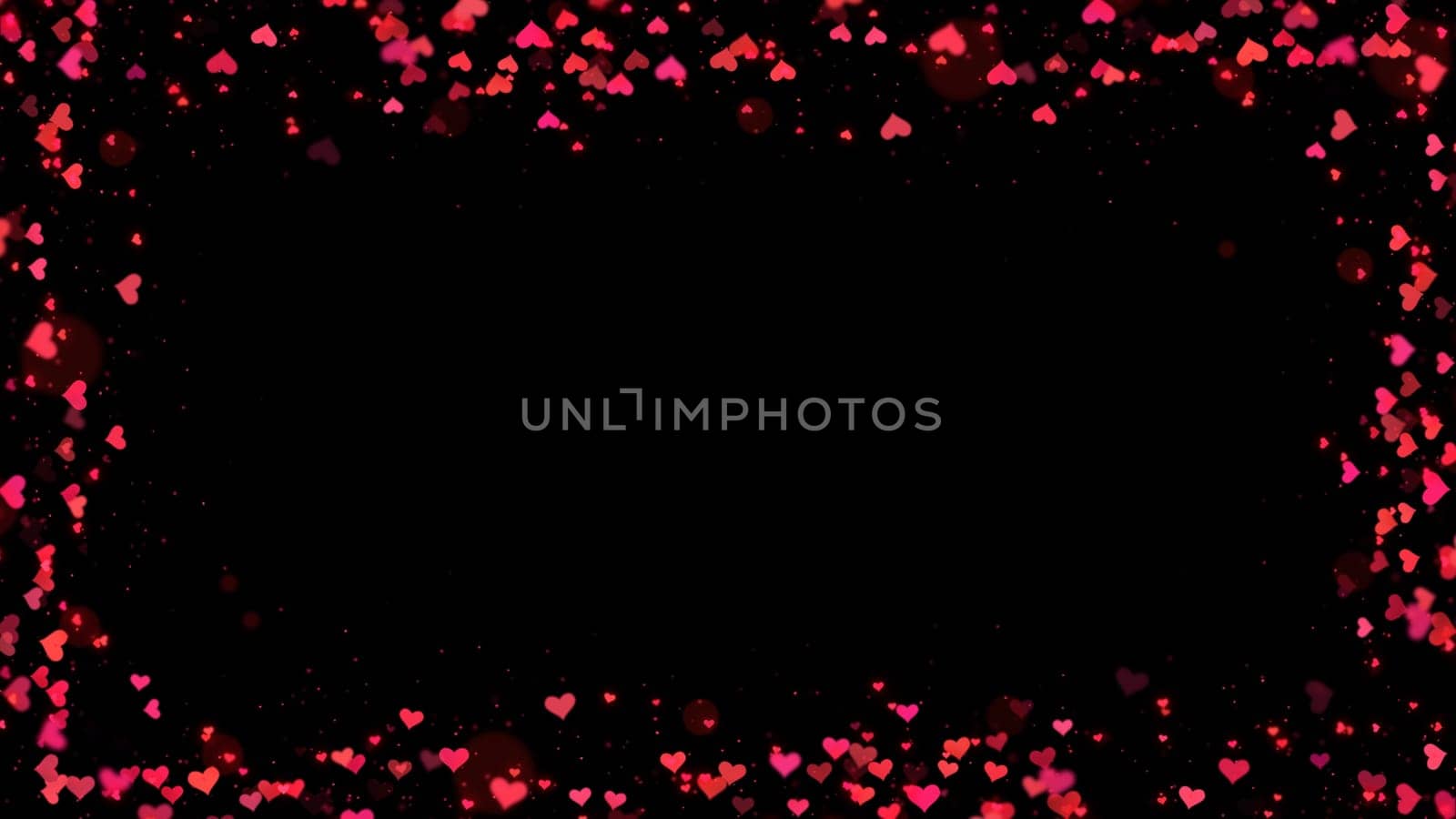 Heart frame with small hearts for Valentines Day, Mothers Day or wedding events on black background. Love and romance frame concept.