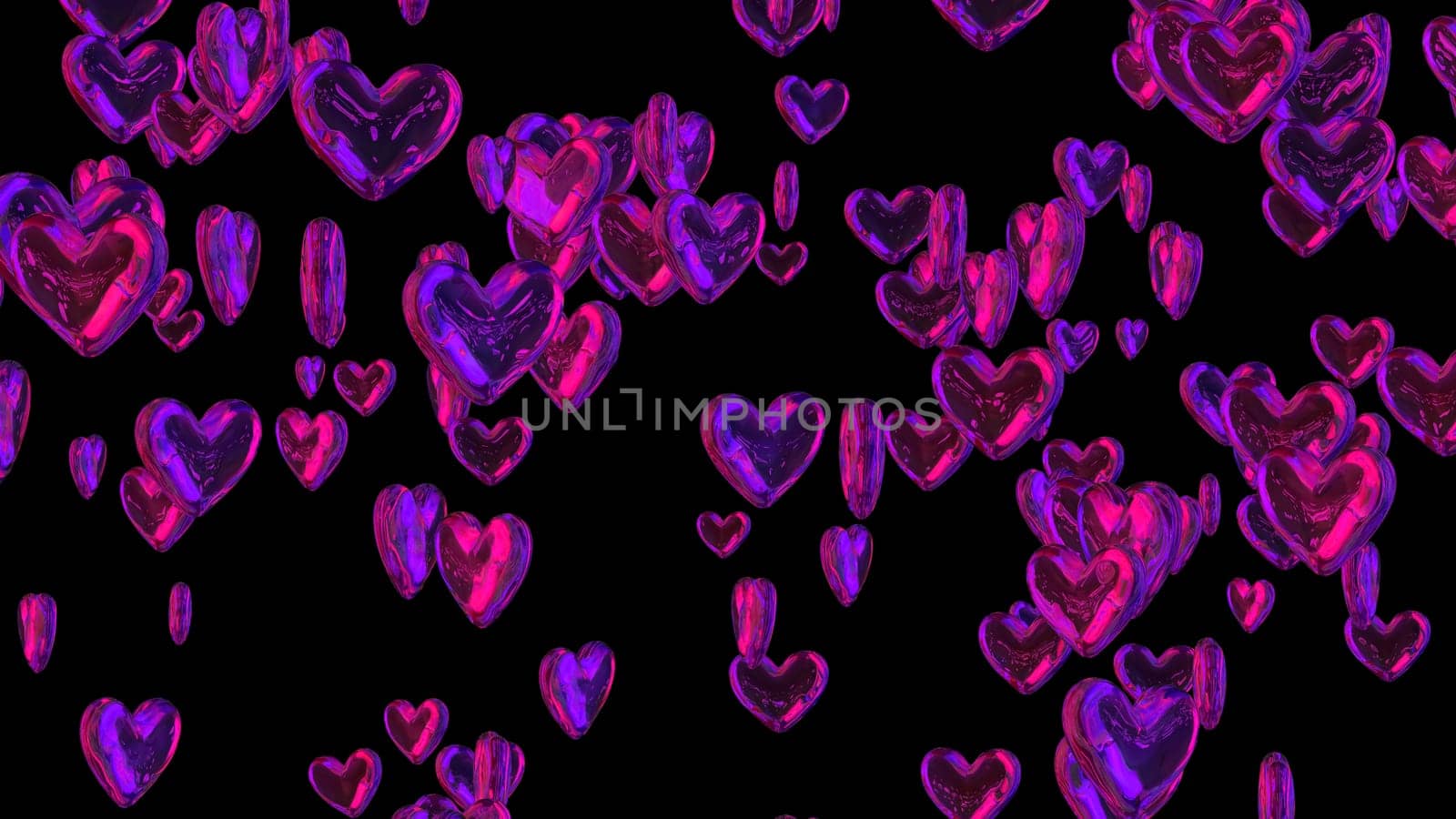 Heart diamonds falling and spinning on black background with light. Valentines Day, Mothers Day or wedding events beautiful heart. Love and romance concept.