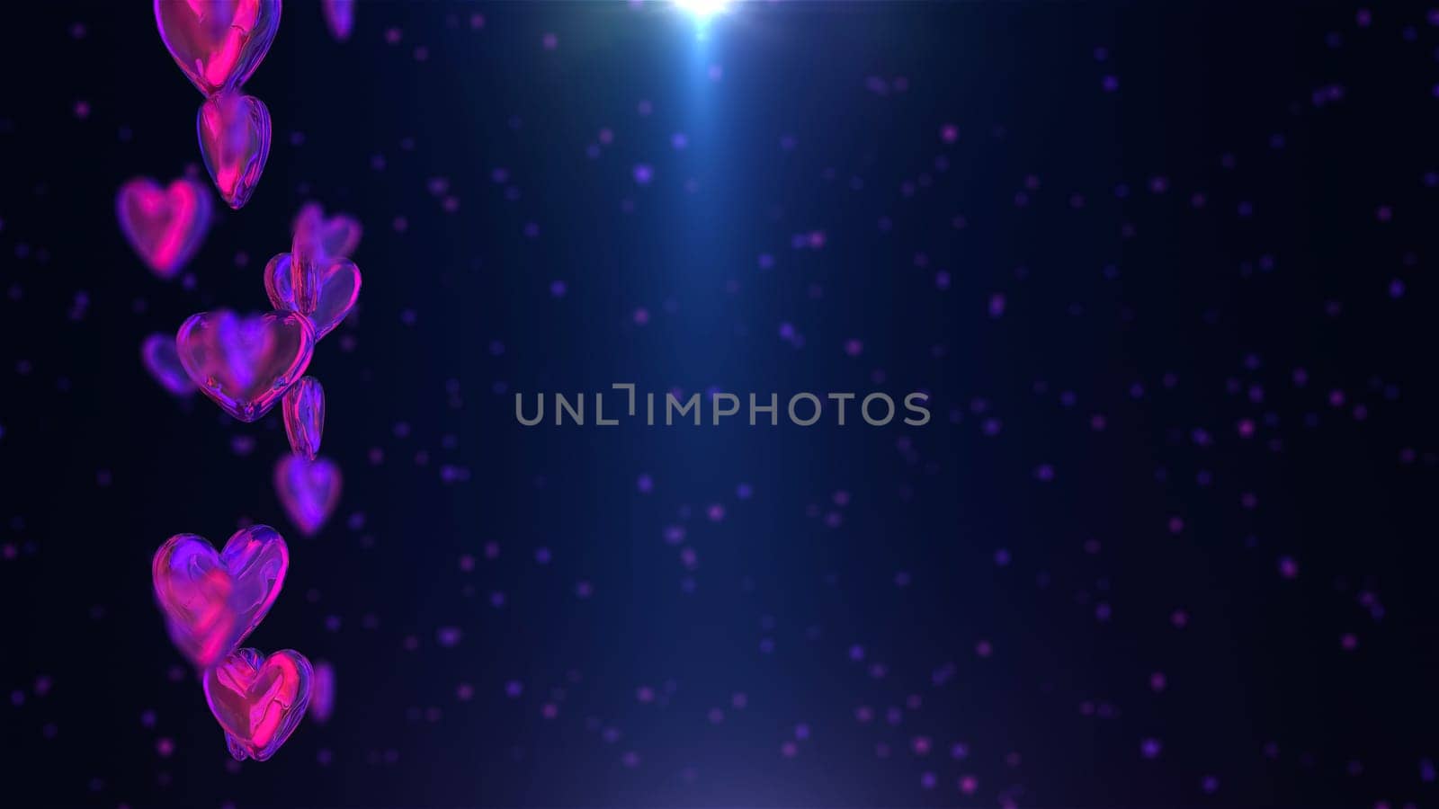 Heart diamonds falling and spinning on black background with light. Valentines Day, Mothers Day or wedding events beautiful heart. Love and romance concept.