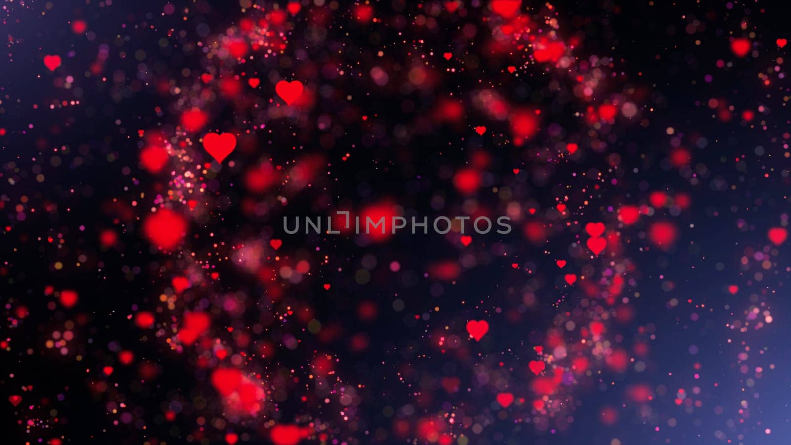 Hearts with light background. Small hearts for Valentines Day, Mothers Day or wedding events on black background. Love and romance concept.
