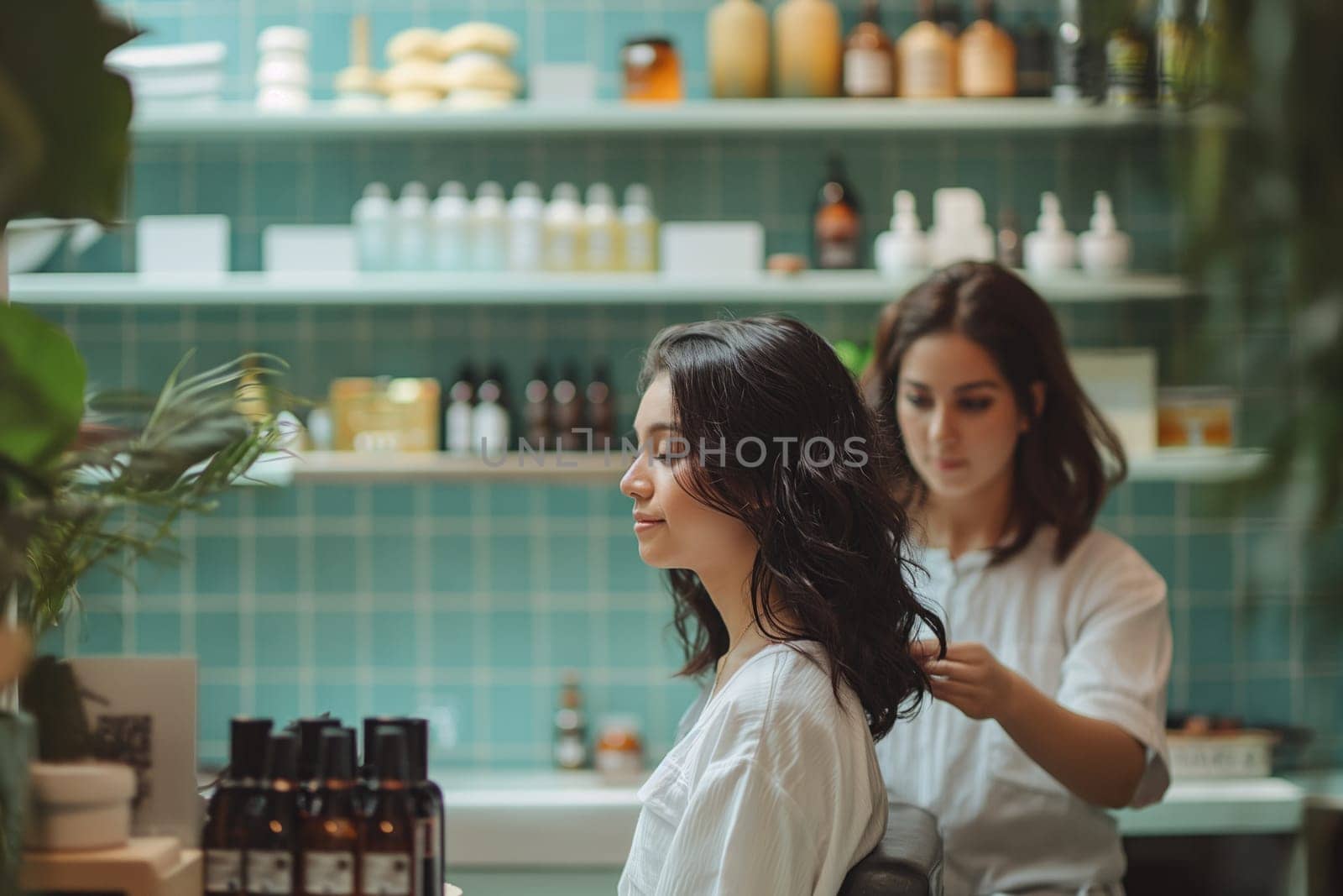 Young woman at hairdresser