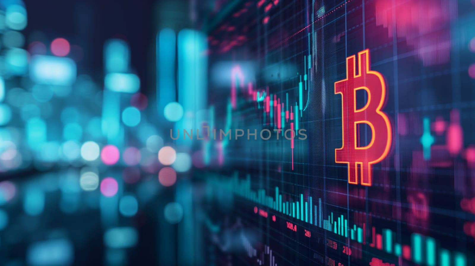 Display of Stock market chart quotes with bitcoin symbol