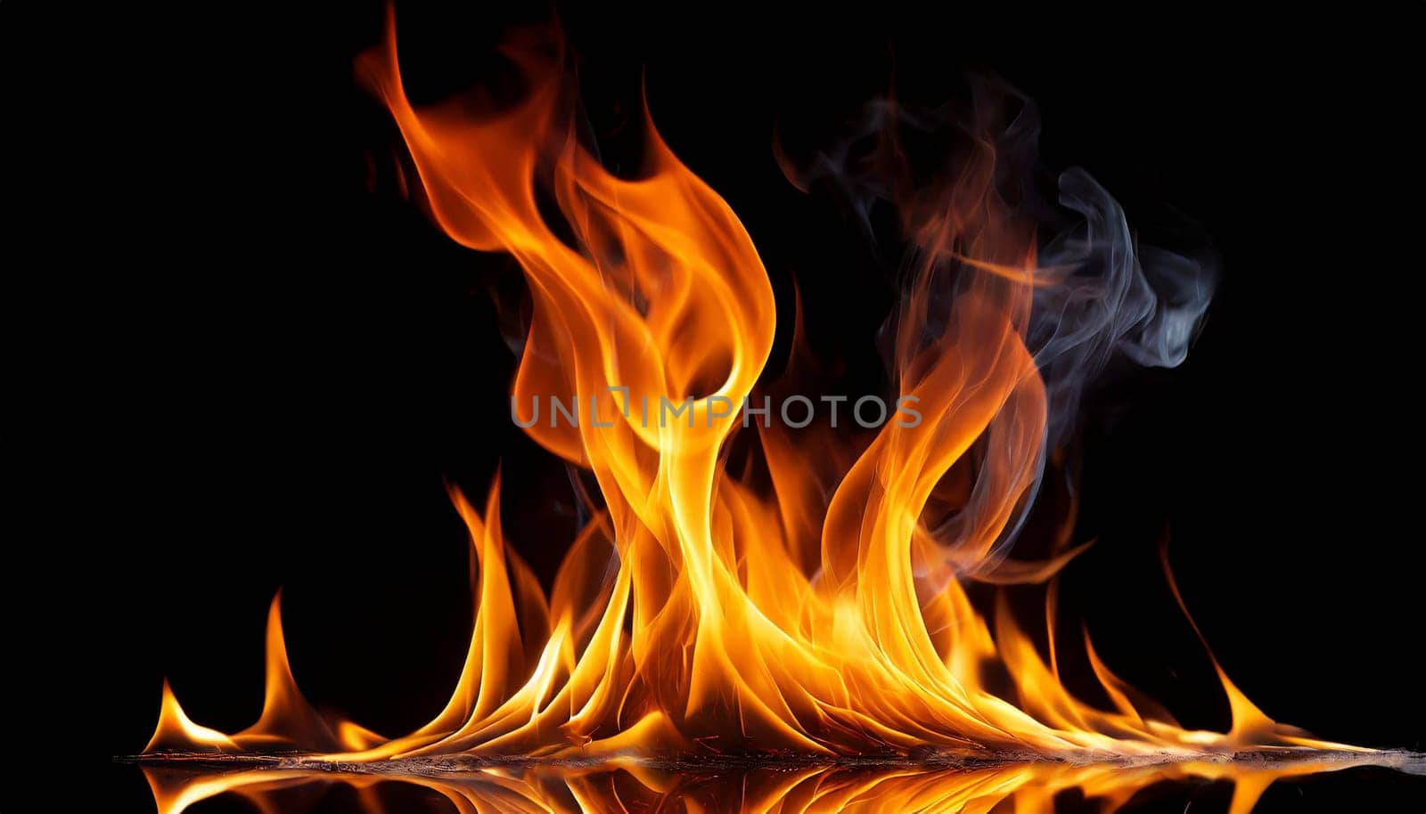 Fire flames on a black background. AI generated