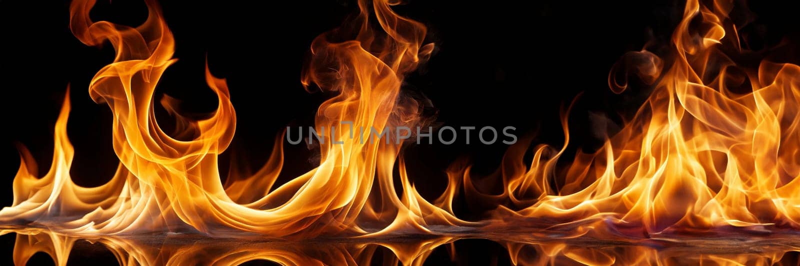 Fire flames on a black background. AI generated