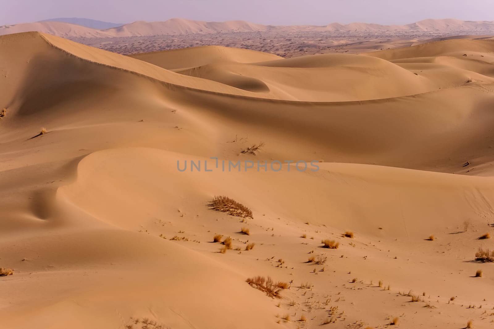 Sand dunes in the Maranjab desert, near Kashan, Iran, at sunset during a warm summer afternoon. Maranjab desert is one of the main landmarks of the region
