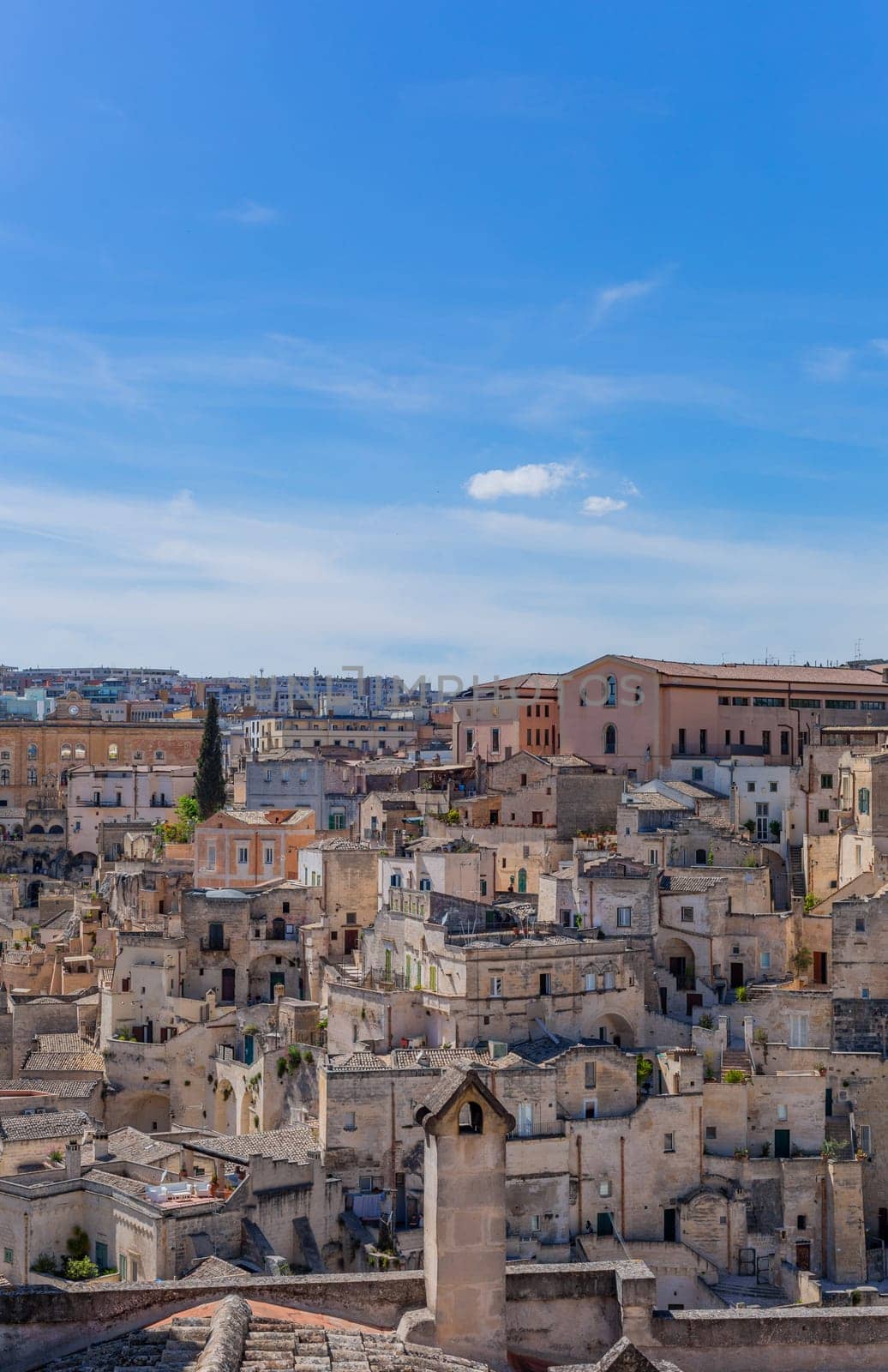 Matera, Italy - 6 May 2023: Old town of Matera (Sassi di Matera), Basilicata, southern Italy. Prehistoric cave dwellings