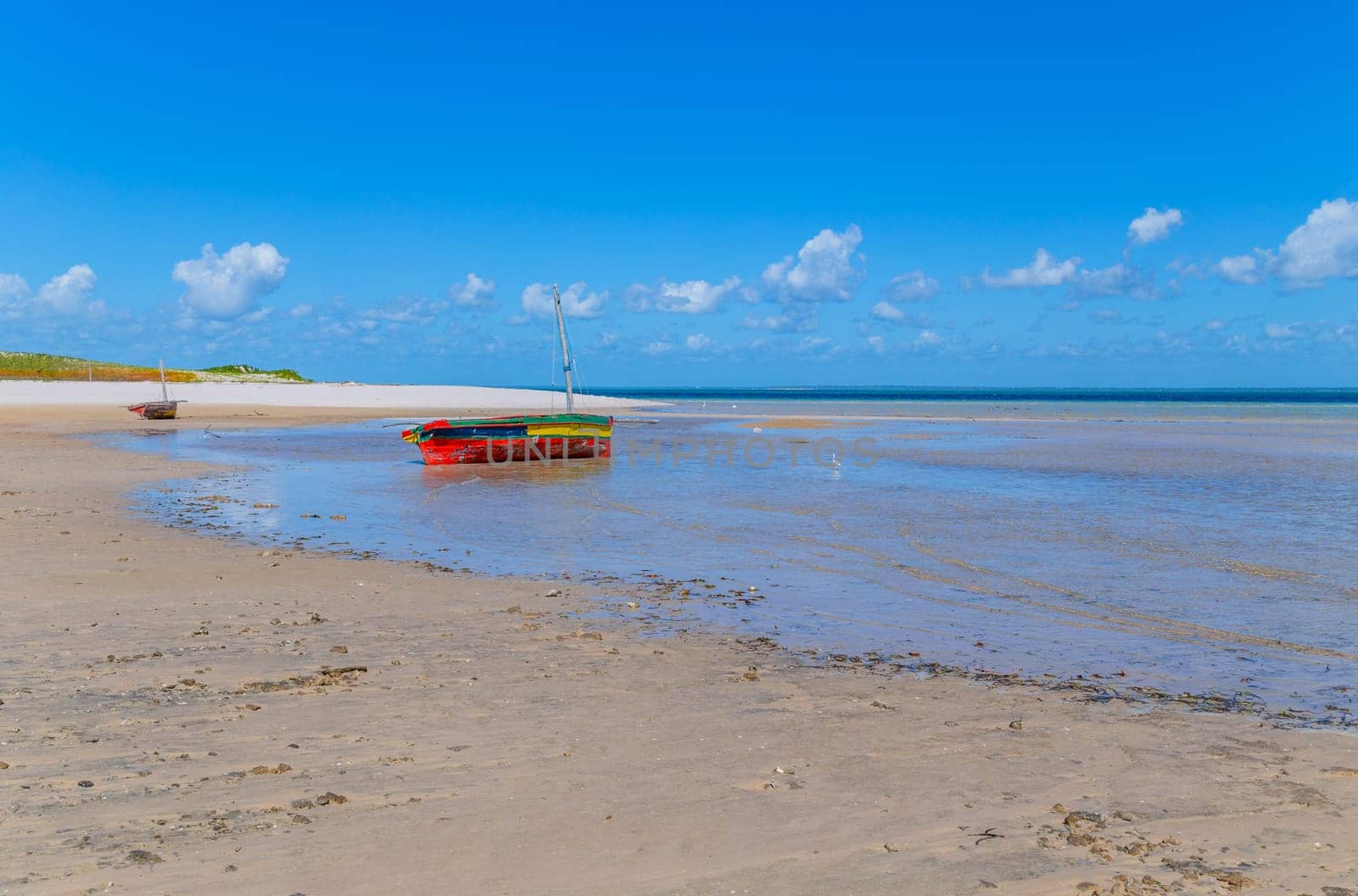 Boats at Magaruque island formerly Ilha Santa Isabel is part of the Bazaruto Archipelago off the coast of Mozambique.