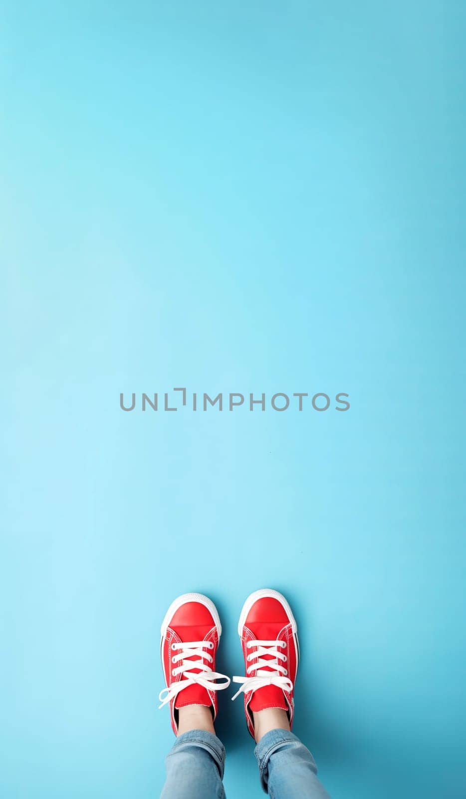 Stylish red gumshoes banner. Child sport casual sneakers. Generate Ai
