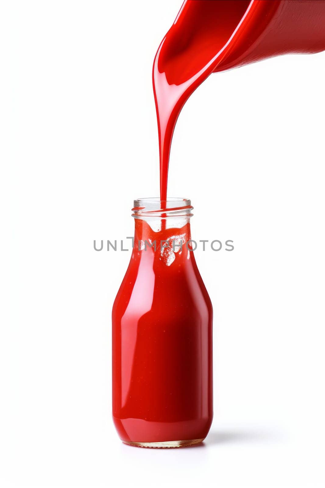 Pouring tasty red ketchup from bottle glass banner. Organic condiment meal for cooking splash. Generate Ai