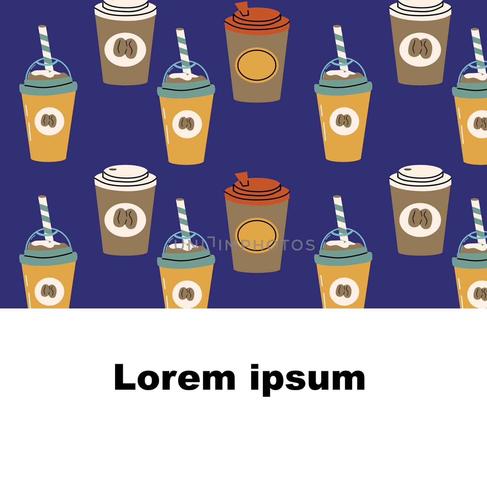 coffee cups cartoon background with copy space. Vector illustration can used for kitchen textile, wrapping paper, cafe wallpaper, poster.