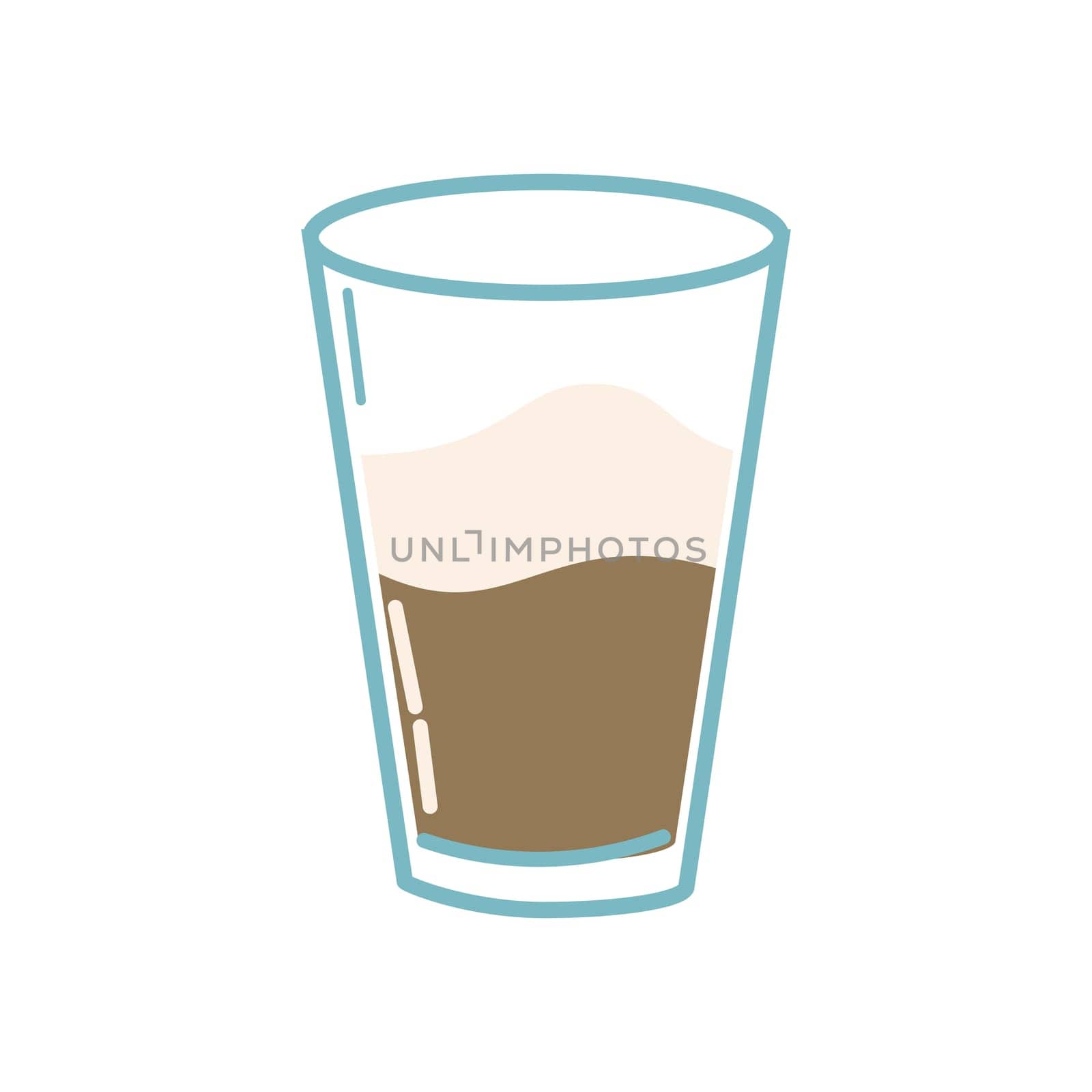 Cartoon drink coffee with foam in glass cup Hand drawn illustration. Vector illustration can used for banner, flyer, wallpapers, poster.