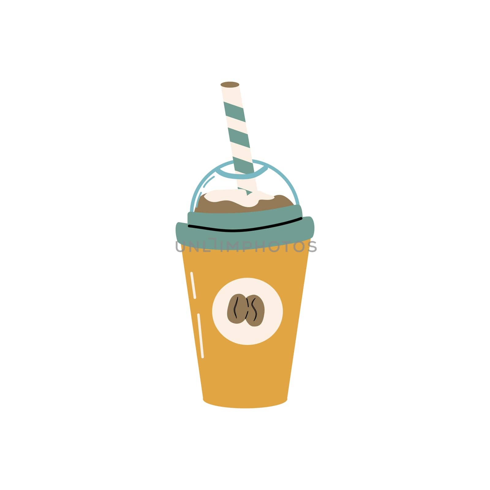 Cartoon drink coffee with foam in cup Hand drawn illustration. Vector illustration can used for banner, flyer, wallpapers, poster.