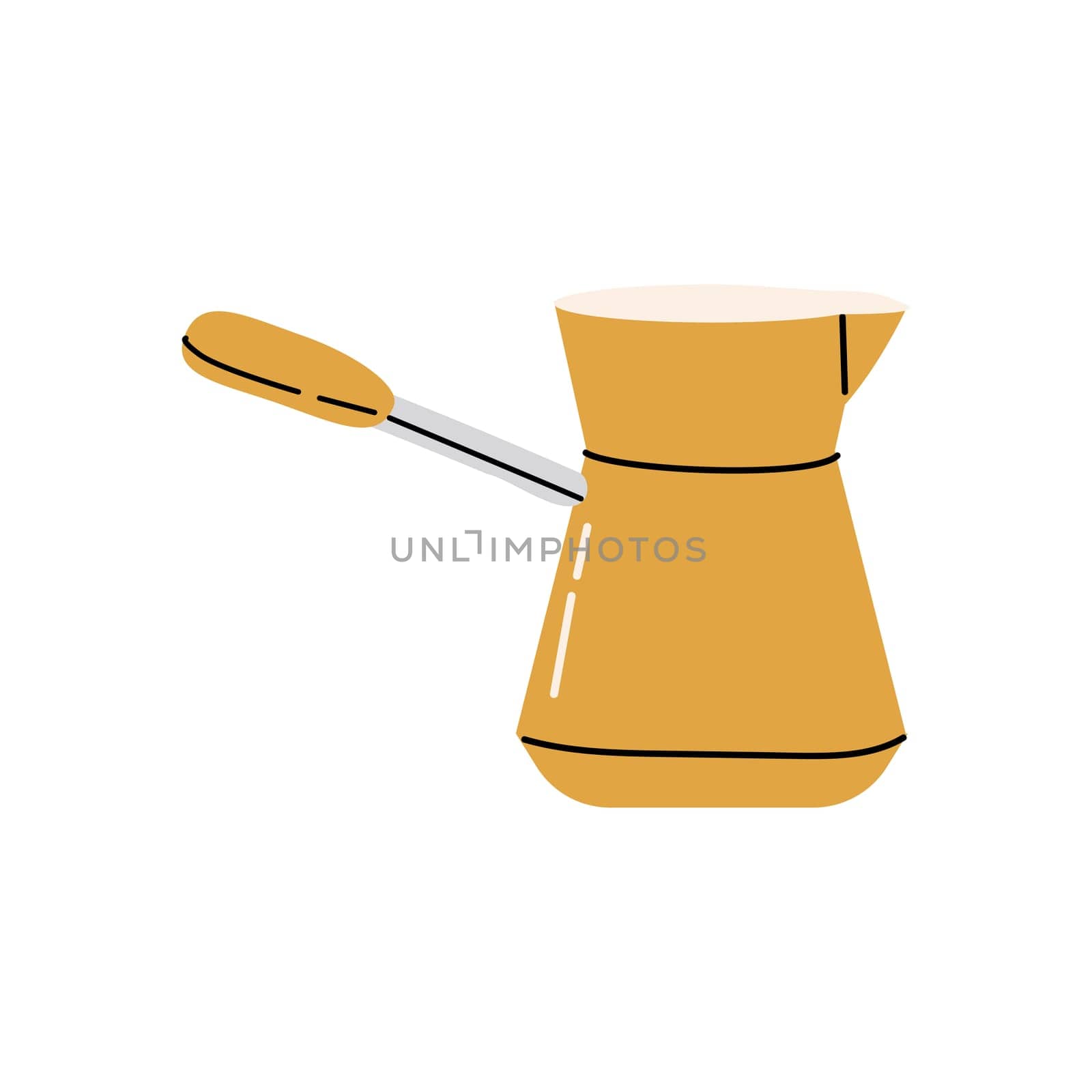 Jezve as Turkish Coffee Brewing Pot with Long Handle. Retro traditional equipment for preparing coffee.