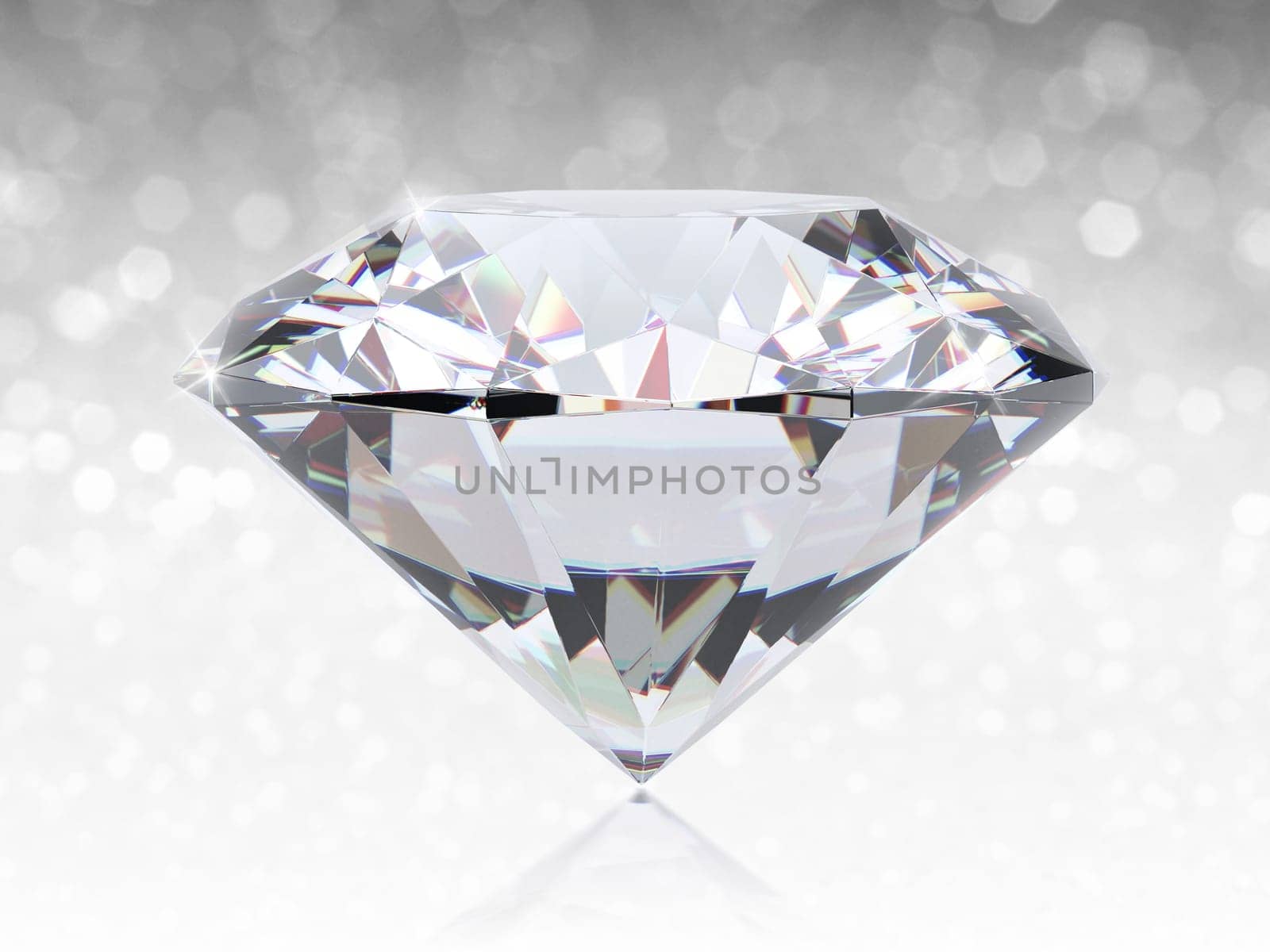 Dazzling diamond on white shining bokeh background. concept for chossing best diamond gem design