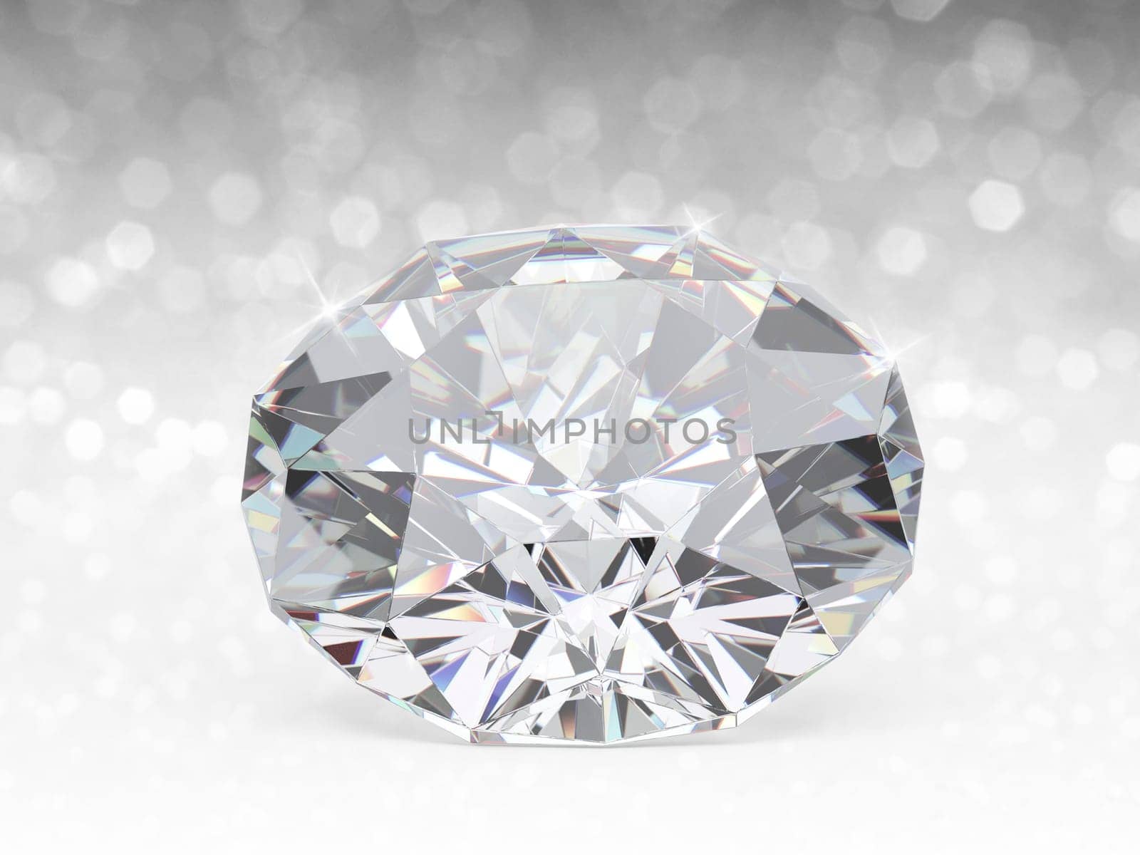 Dazzling diamond on white shining bokeh background. concept for chossing best diamond gem design