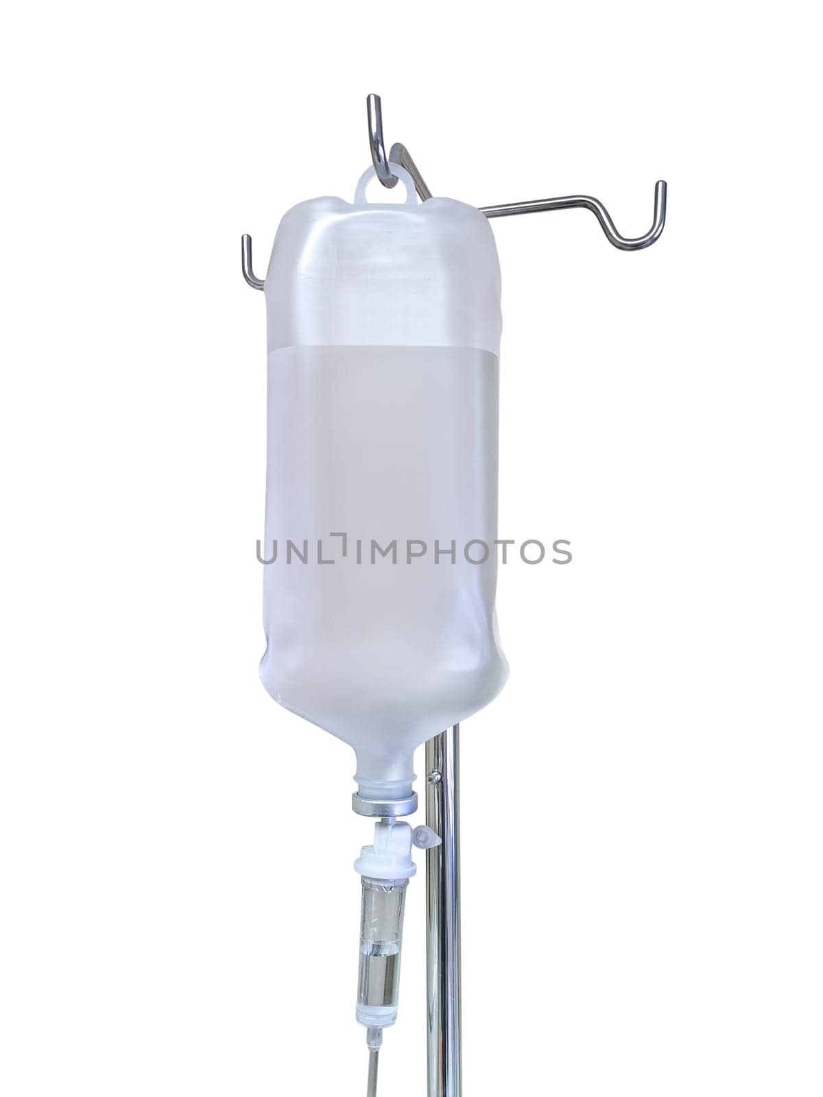 saline bag in emergency room at hospital on white background