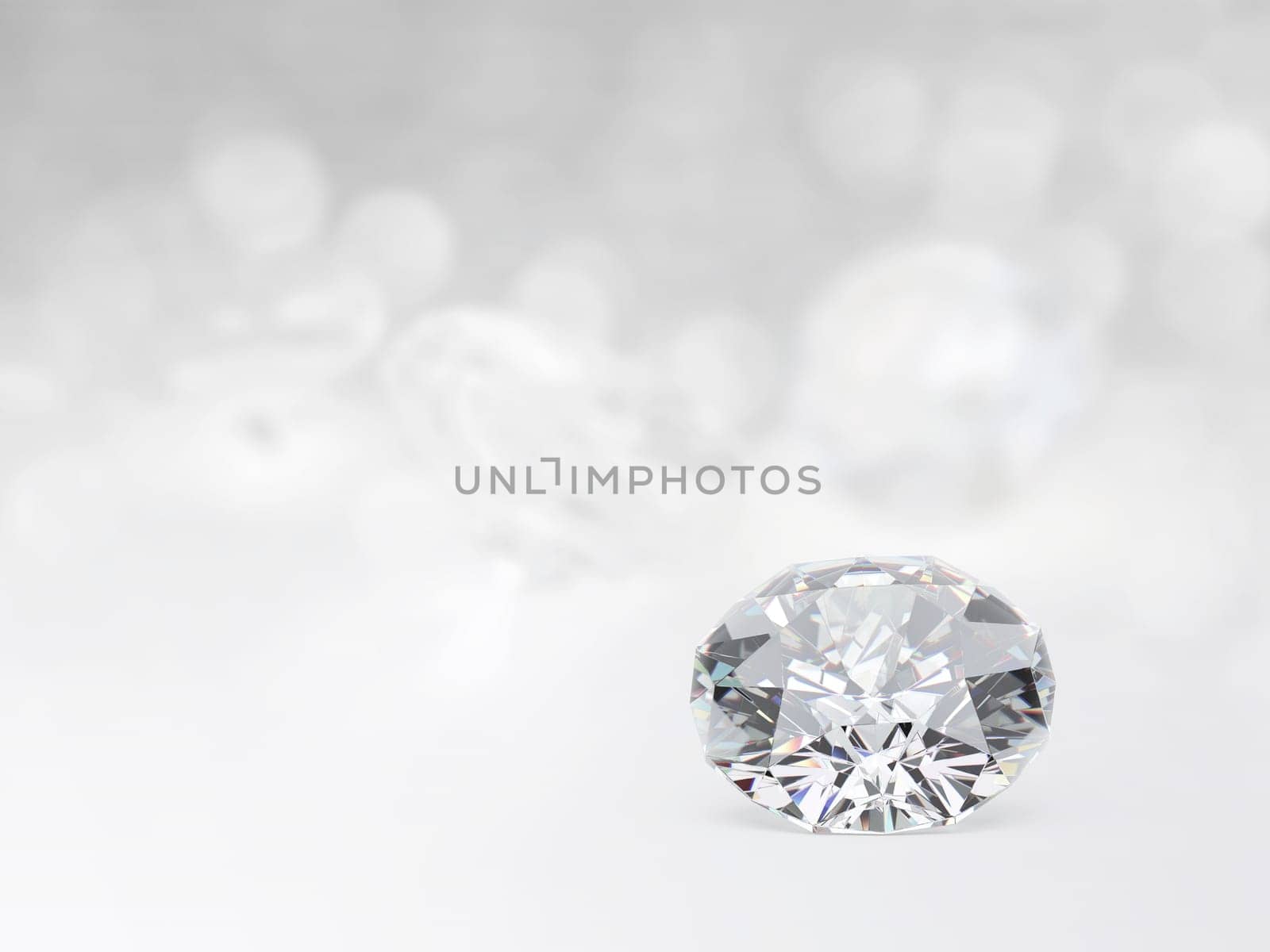 still with expensive cut diamonds in front of a white background, reflections on the ground. Lot of copyspace
